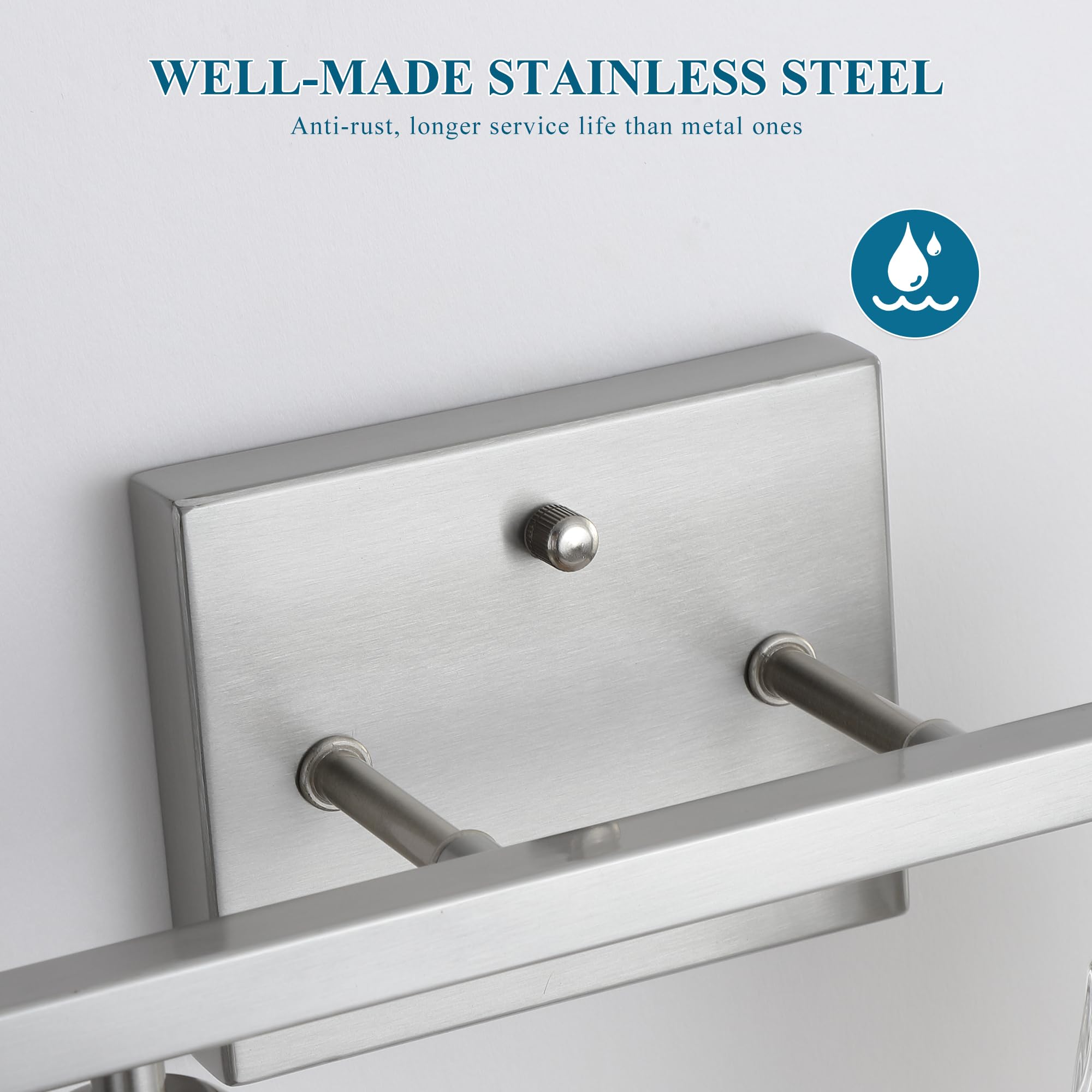Mecgirn Stainless Steel 2 Light Bathroom Vanity Light, Brushed Nickel Bathroom Light Fixtures With Textured Glass Shades, Modern Vanity Lighting Wall Mount Over Mirror