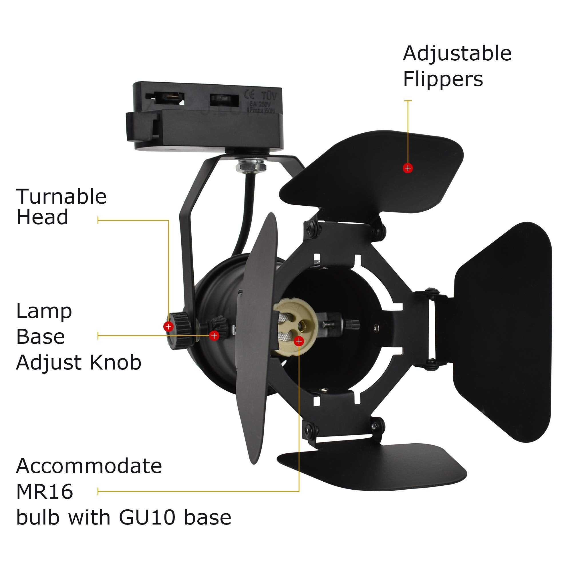 J.Lumi Trk9601 Led Track Light Head, Vintage Industrial Track Light For Home, H Track Lighting Head, 5W Led Gu10 Bulb, 3000K Warm, Not Dimmable, Black