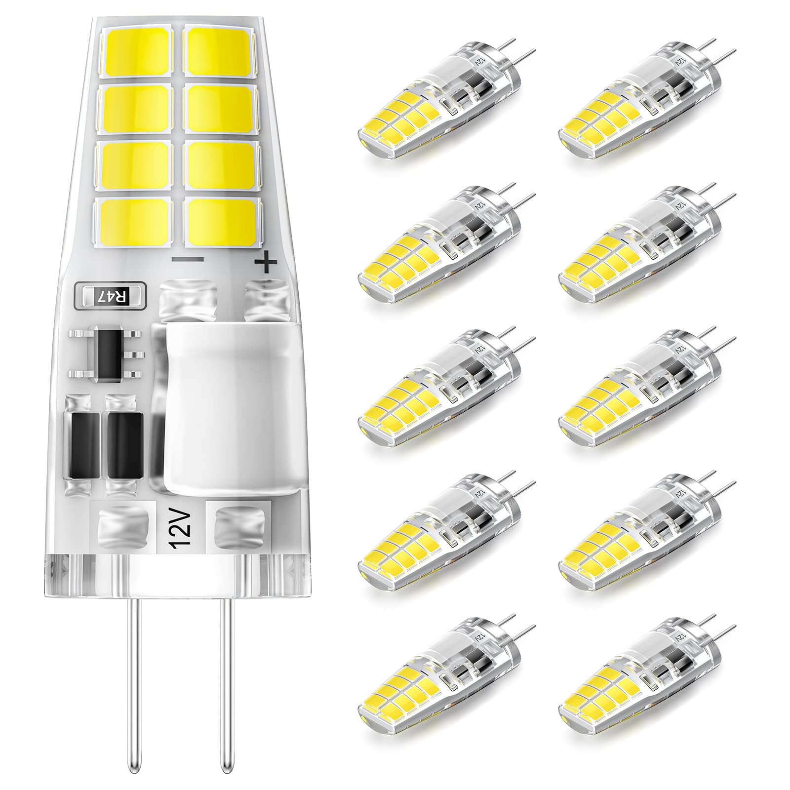 TAIYALOO G4 LED Bulb 3W Daylight White Bi-Pin T3 JC 12V AC/DC Replacement 10 Pack