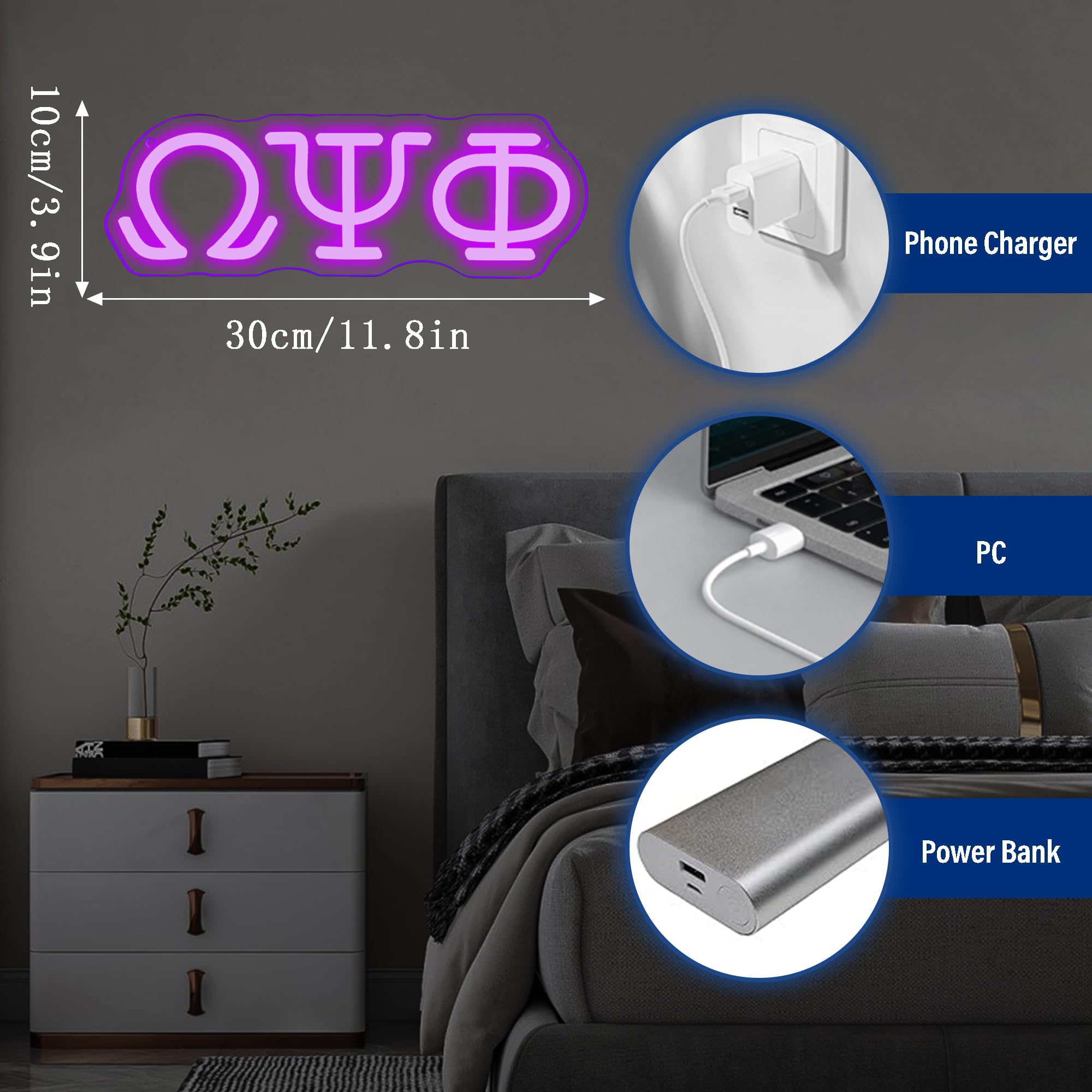 Gippro Psi Phi Fraternity Neon Sign, Dimmable LED Wall Decor, 11.8x4in, Purple Acrylic