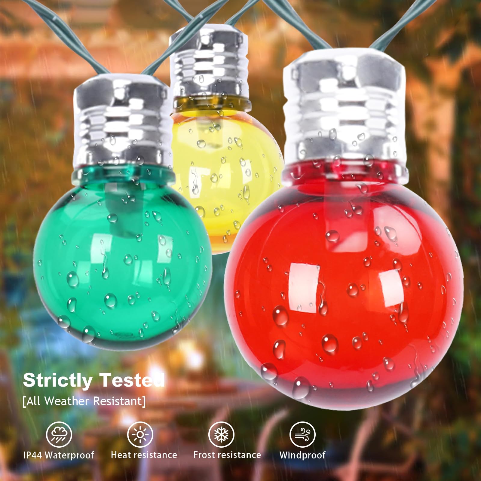 Afirst Solar Colored String Lights 15Ft With 15 Led Bulbs Waterproof Christmas Lights For Patio Holiday Party