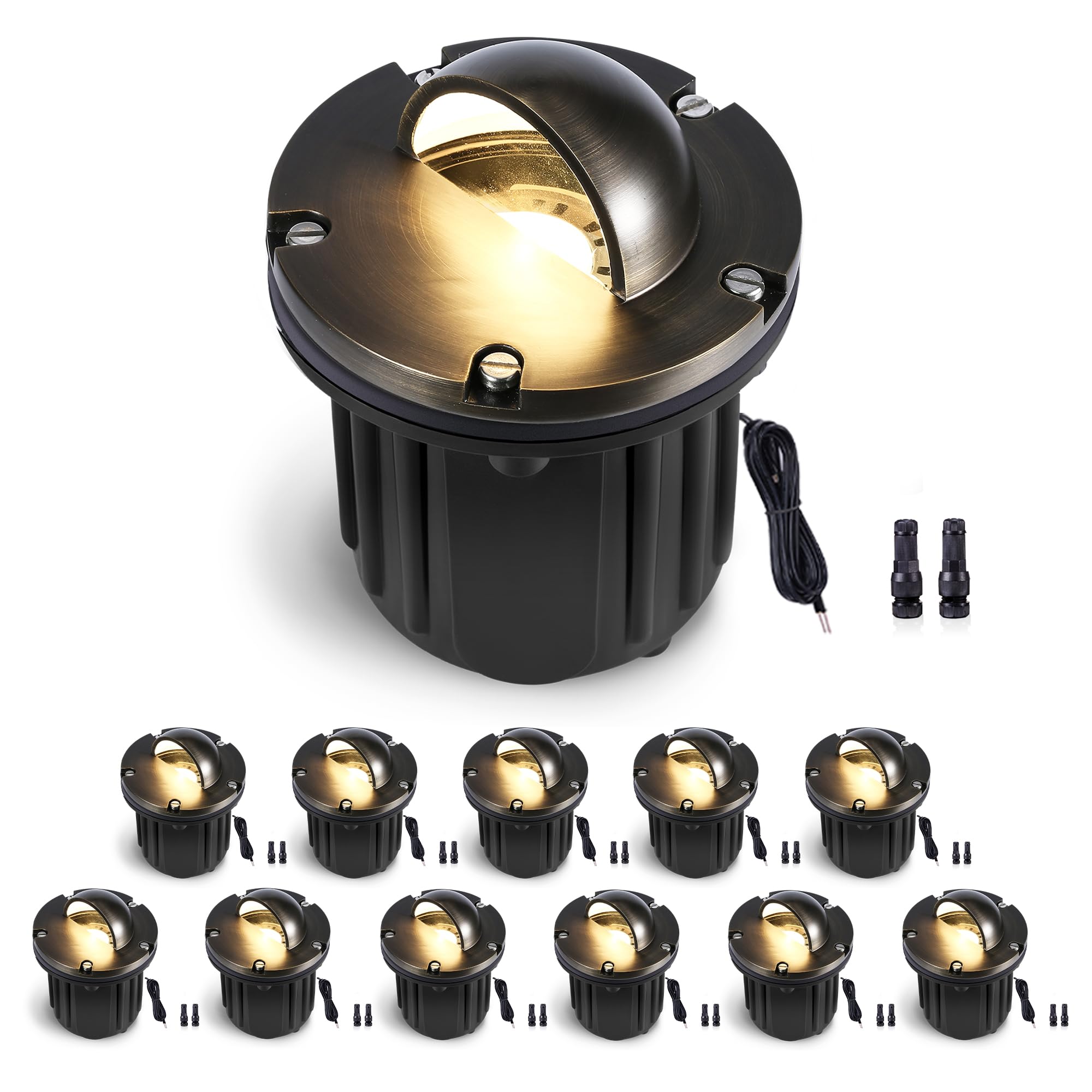 Gardenreet Landscape Well Lights Brass - Electric Ip65 Hardwired Low Voltage In Ground Lighting, LED 12V Waterproof Fixture, Ant