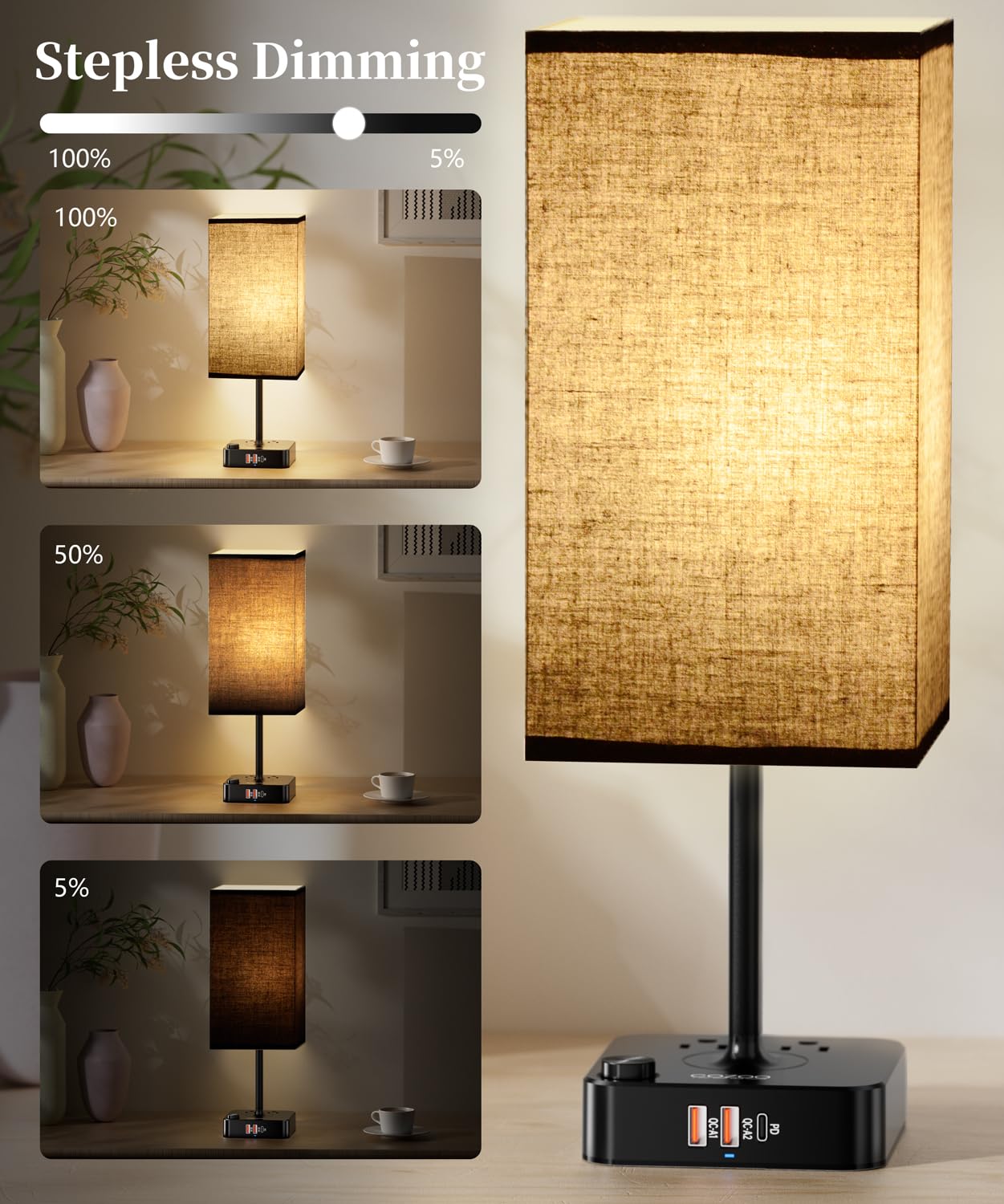 Rgb Table Desk Lamp With 16 Million Colors & Music Sync | Smart Color Changing Nightstand Light Stepless Dimmable Warm-Cool White + Usb Charging Ac Outlets For Gaming Home Office Bedroom Mood Lighting