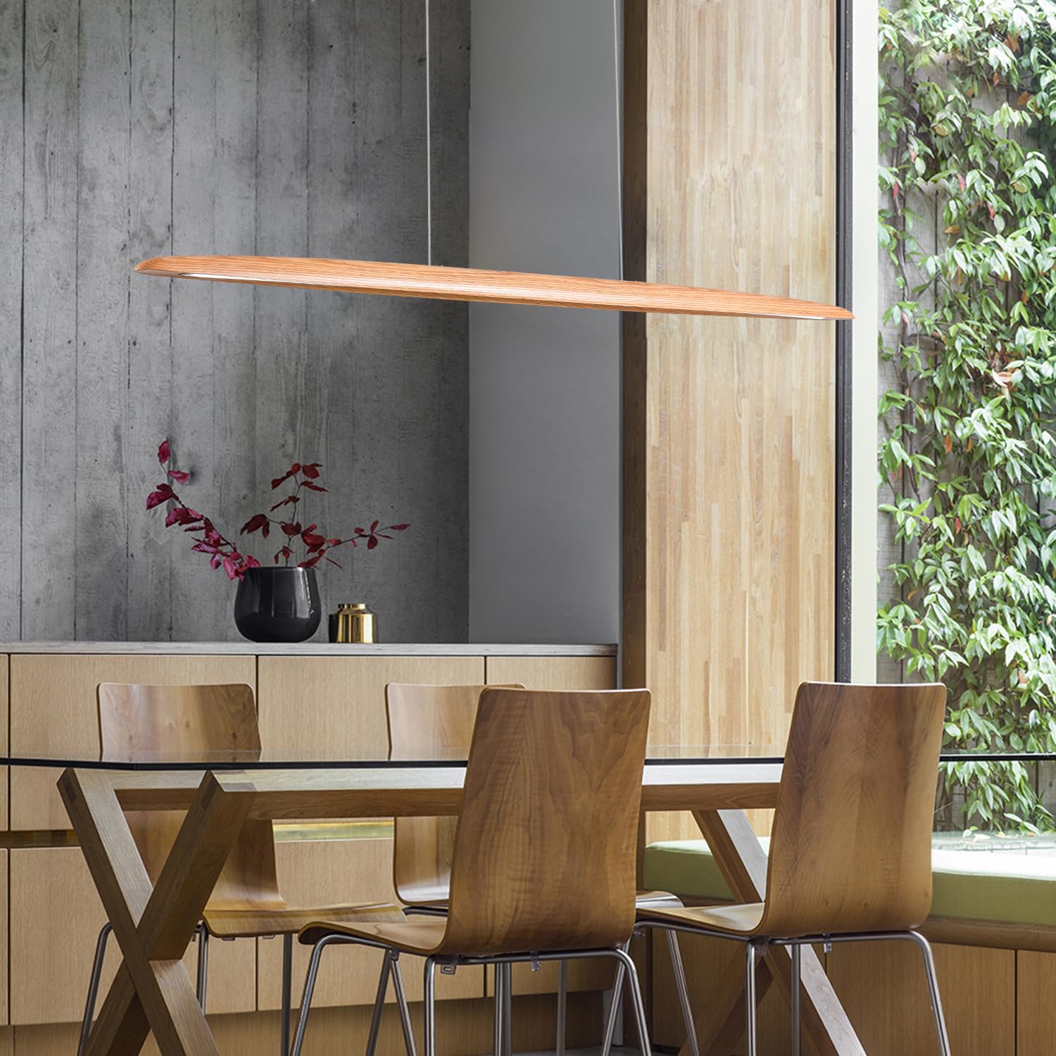 Yisdesign 51'' 36W Wood Led Linear Pendant Light Fixture Led Dining Room Light Dimmable Hanging Light Fixture For Dining Room Ki