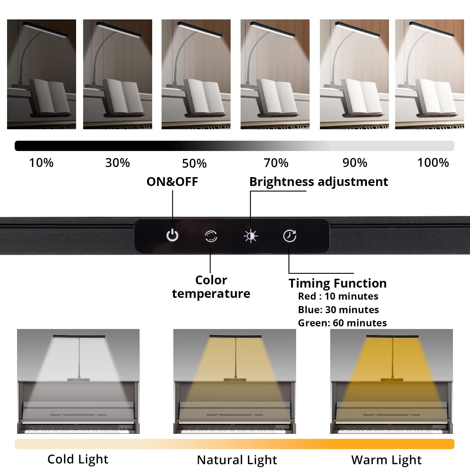 Civhom Piano Light For Grand/Upright & Digital Pianos, Piano Lamp With 3 Color Modes For Stand Pianos, Adjustable Height And Dir