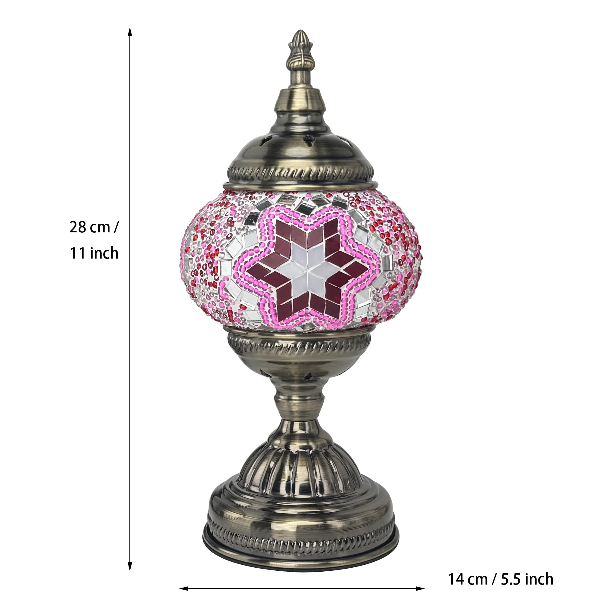 GOGERS Table Lamp Lantern - Handmade Mosaic Glass, Tiffany Style, Pink, Model GS-HH-Y8, Bohemian Decorative Desk Bedside Light