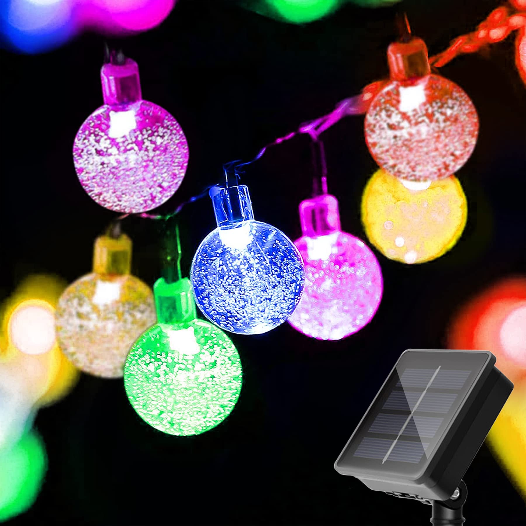 L LAMPOP Solar String Lights, 20FT, 20 LED, IP65 Waterproof, Multicolor Crystal Globe Fairy Lights for Outdoor Decor