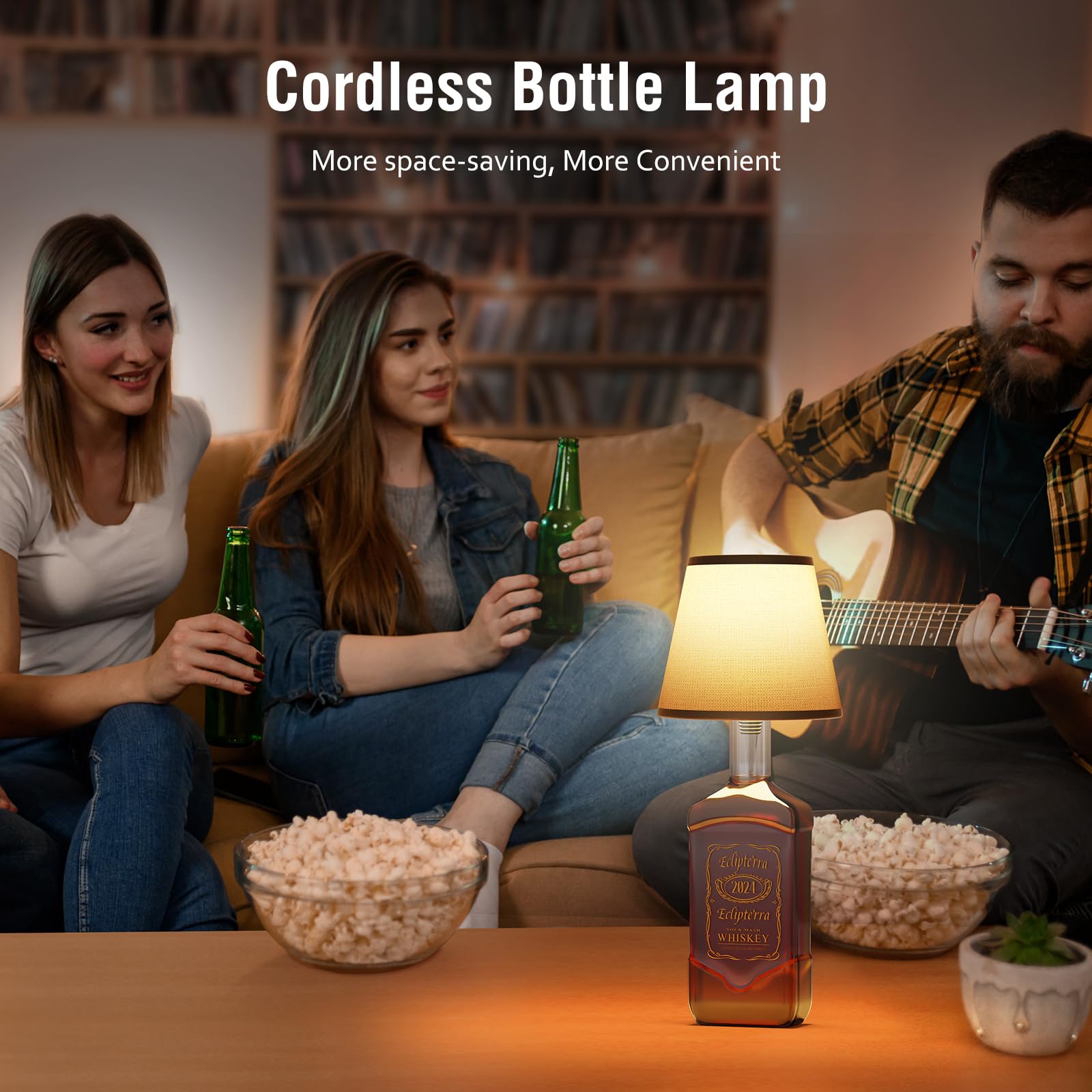 Eclipterra Cordless LED Bottle Lamp, 5000mAh Battery, Portable Wireless Table Lamp, 1 Pack, Black, Model EC-Wall Sconce 01