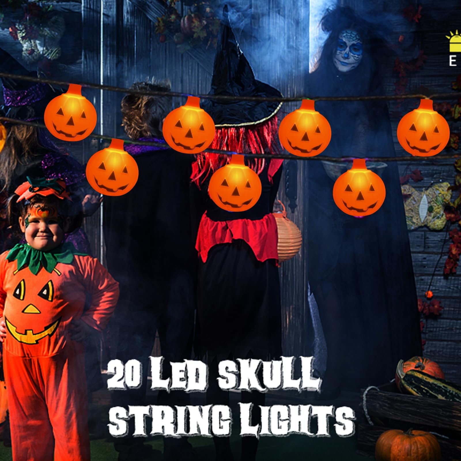 Doratale Halloween Pumpkin String Lights, 8.5FT, Orange, 10 Lights, Plug-in, UL Listed