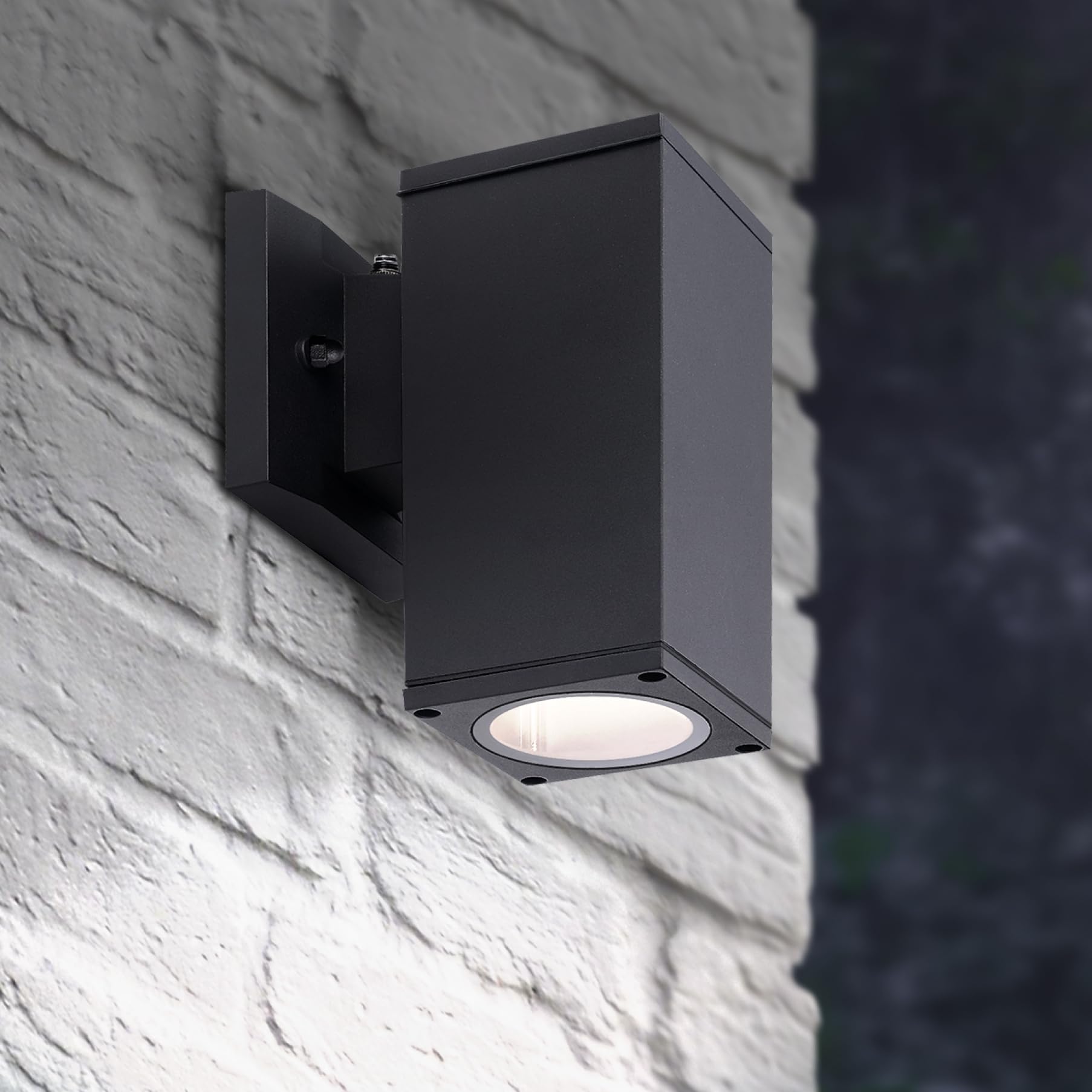 ASD 1 Light Square Dusk to Dawn Outdoor Wall Light Fixture | 60W E26 Bulb Socket 120V ETL Cylinder Up Down Lights | LED/CFL/Incandescent Bulb Wall Sconce | Front Door  Porch  Patio | Black