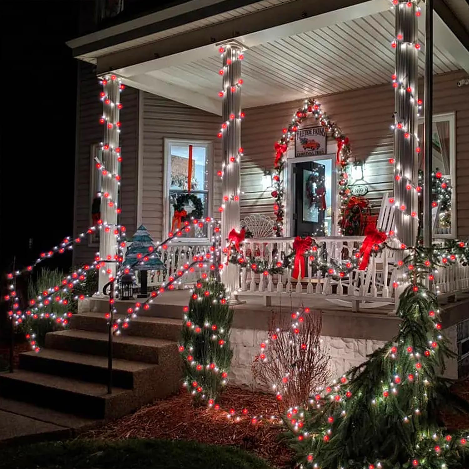 LJLNION 300 LED Christmas Lights, 98.5FT Waterproof String Lights, 8 Modes, Red & White, Indoor/Outdoor Decorations