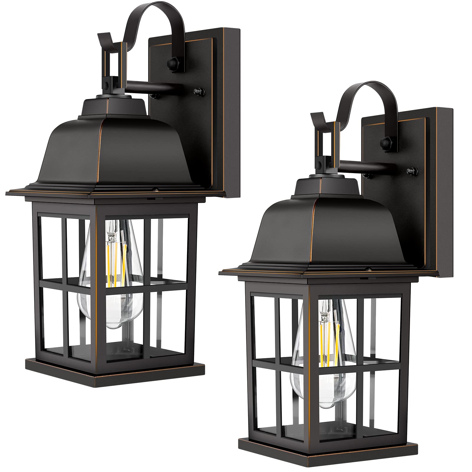2-Pack Outdoor Wall Sconces, 100% Aluminium Oil-Rubbed Bronze Exterior Light Fixtures Wall Mount, Waterproof &Anti-Rust Outside 