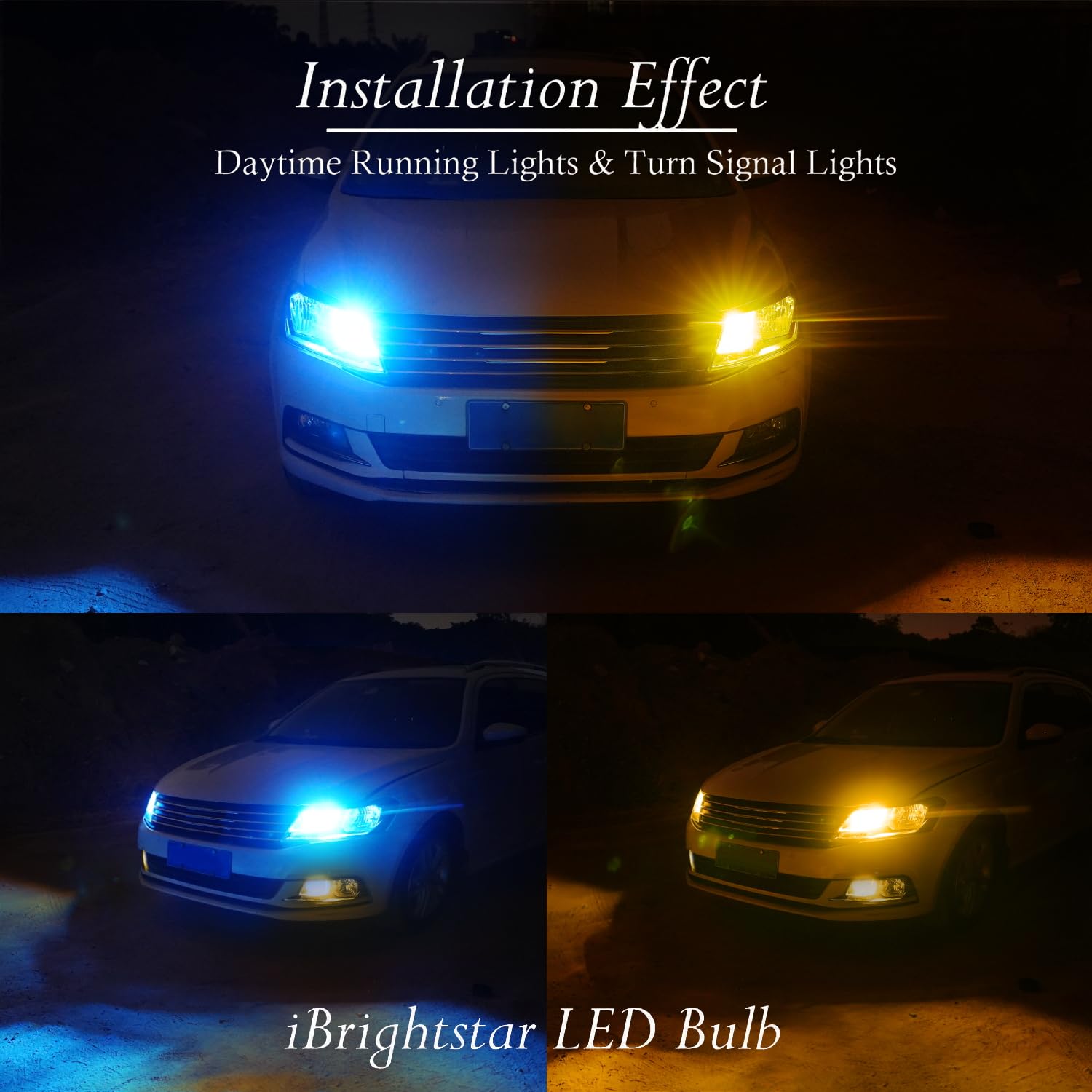 iBrightstar 7443 Switchback LED Bulbs - Super Bright Projector for DRL & Turn Signal Lights, Ice Blue/Amber