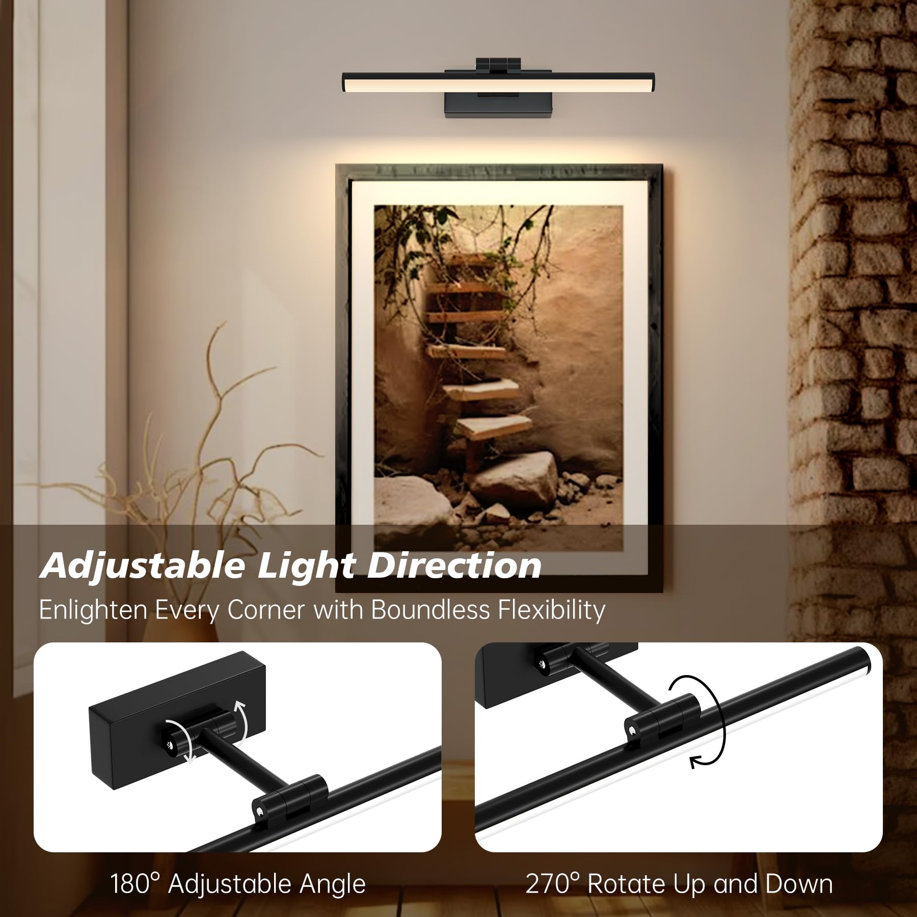 TOPPORTED Picture Light Battery Operated Dimmable 15.7 Inch Metal Art Lights, 2 Pack, Black, Model BH-40CM