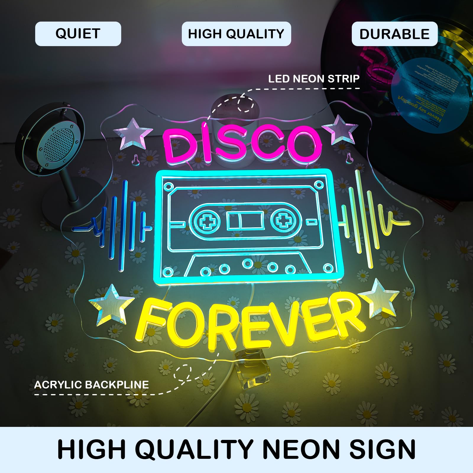 Horseneon Disco Forever Neon Sign Retro Led Wall Decor For Dance Parties Music Rooms & 70S Themed Bars  Usb-Powered With Adjustable Brightness  Color-Changing Disco Lighting