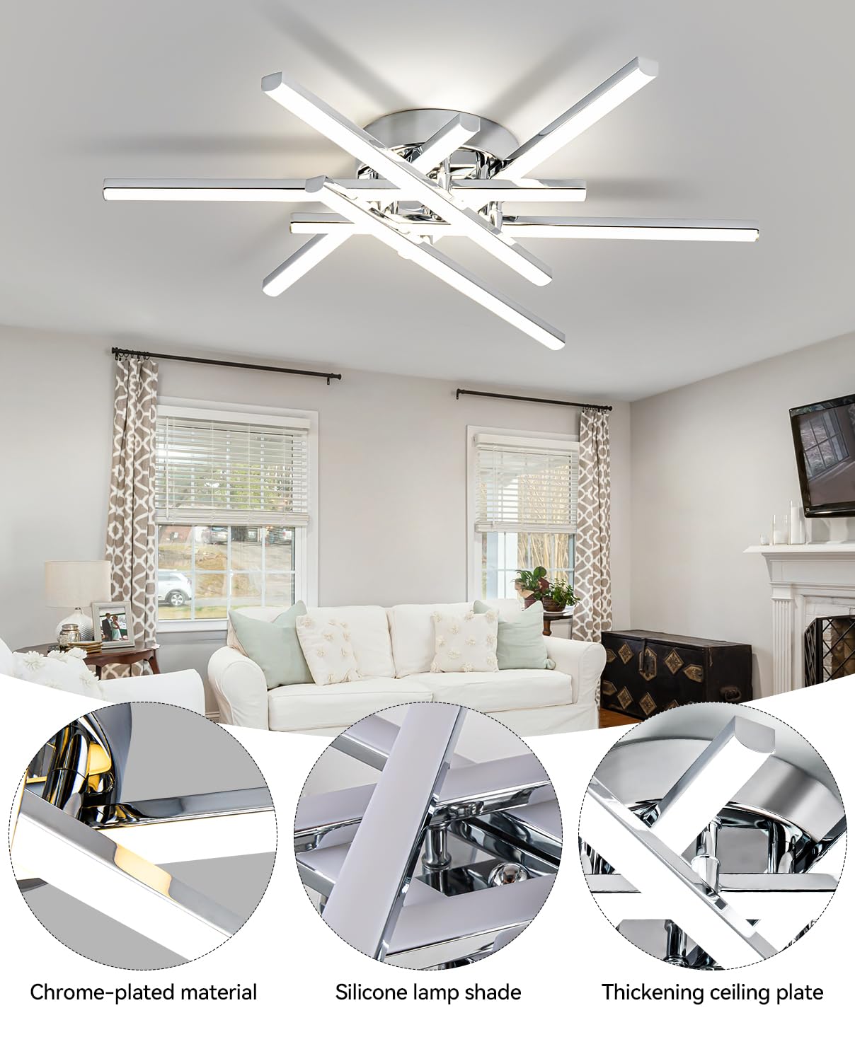 JFHTNFJ Modern Sputnik Ceiling Light Fixture 52w LED Dimmable with Remote Control Ceiling Lighting Black Flush Mount Chandelier