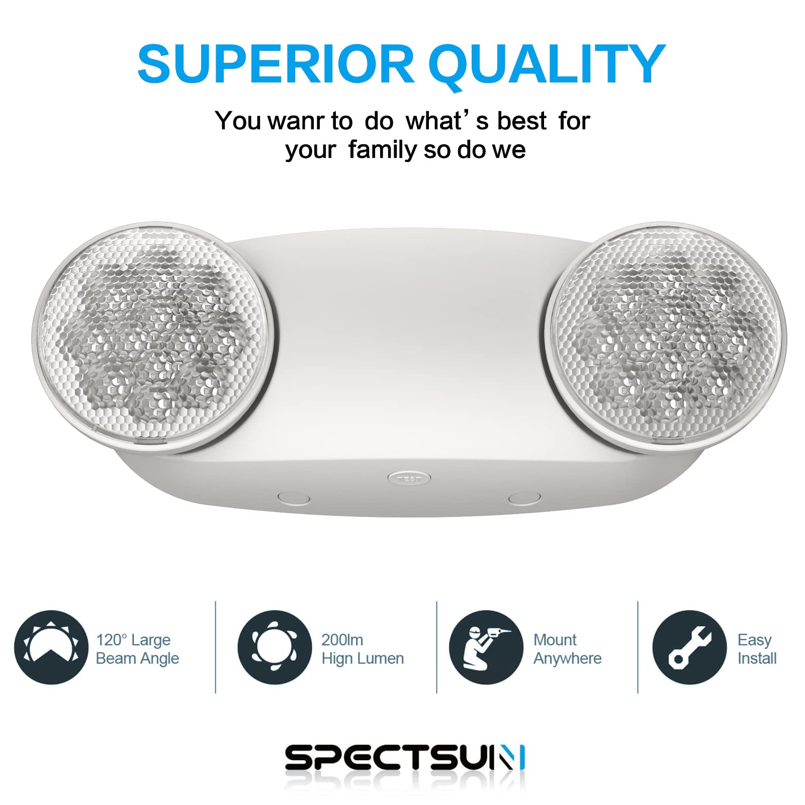 Spectsun 6 Pack Emergency Light, Emergency Lights For Business, Led Emergency Lights With Battery Backup, 2 Bug Eye Heads Adjustable Commercial Emergency Lighting Fixtures, Ul 924 Certified