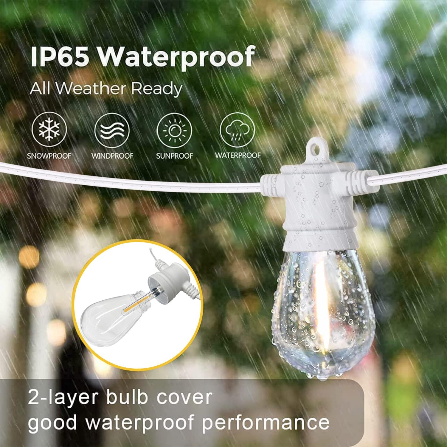 Sunthin White Outdoor String Lights, 96Ft White Patio Lights With 32 Shatterproof Led Bulbs For Garden, Backyard, Porch, Cafe, D