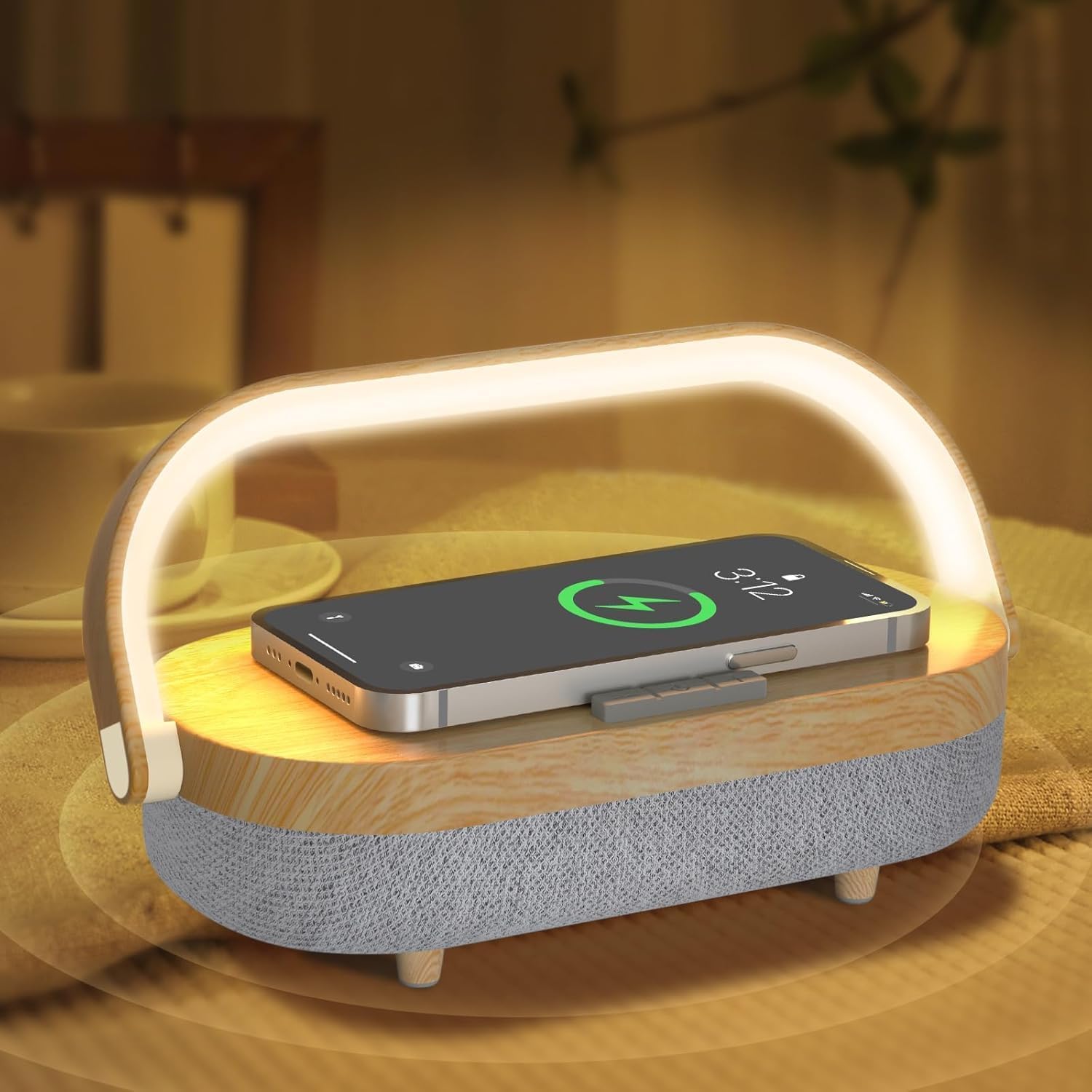iGaur Nightstand Lamp with Wireless Charger,Unique Gifts for Women 4 in 1 Touch Bedside Lamp,Bluetooth Speaker Lamp,Portable Pho