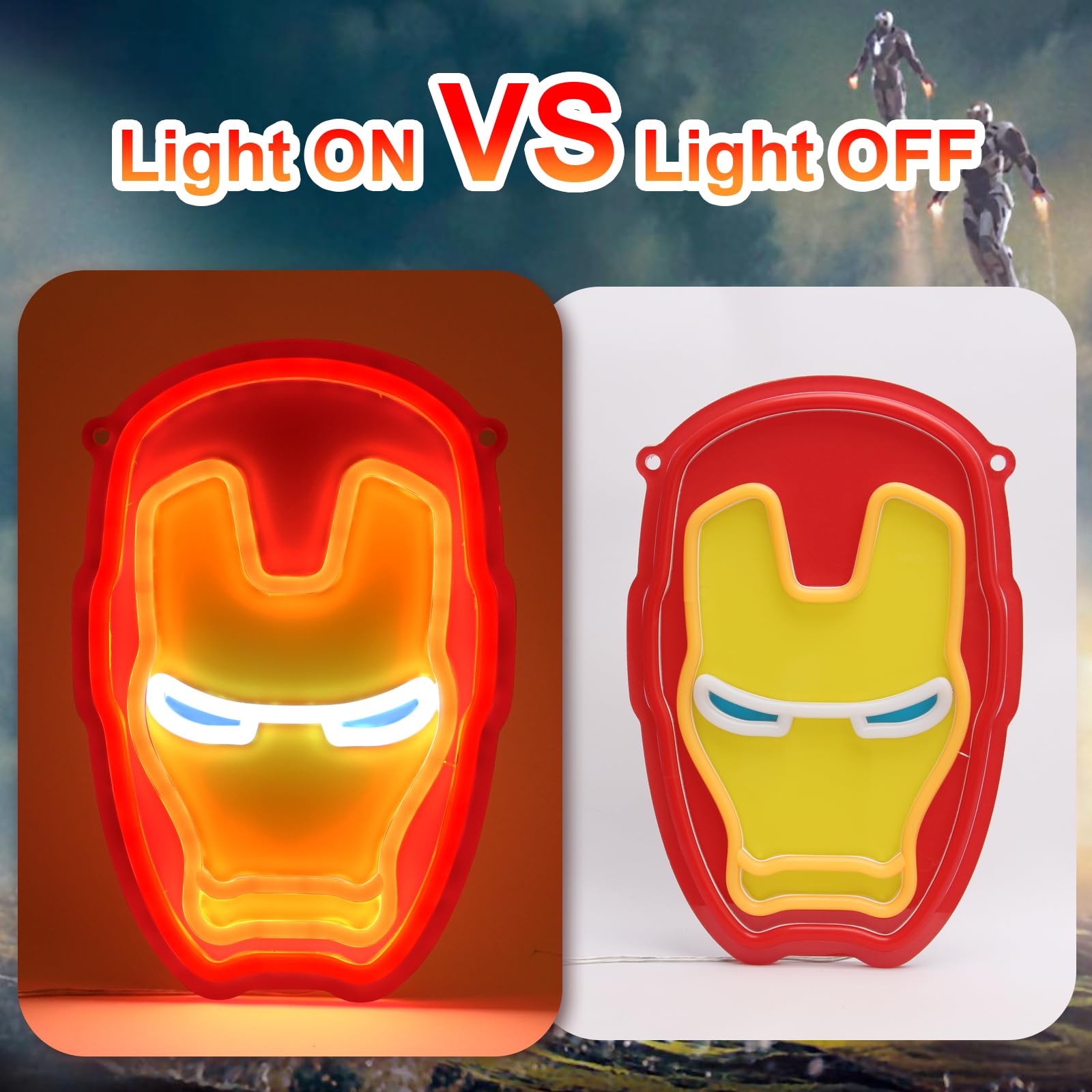 FRIFUN Gaming Neon Sign - Iron-Man LED Wall Decor, 12.2in x 8.3in, Acrylic for Bedroom & Man Cave, Model 001