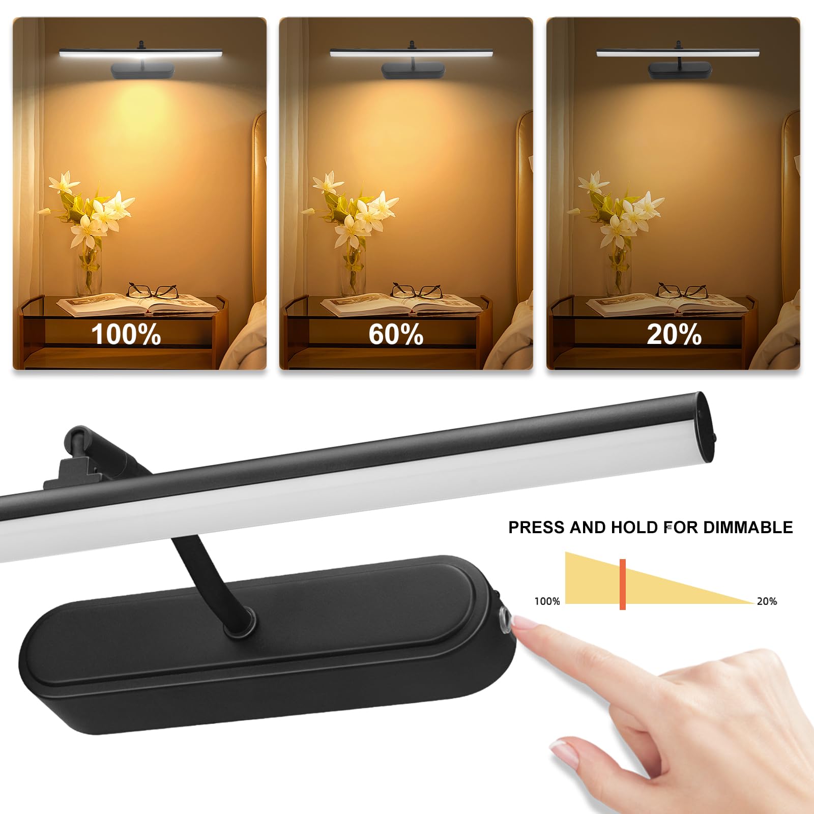 RAIFOOLLY Picture Light - Wireless 3AA Battery Art Light with Remote, Dimmable, 15 Inch, Black - Model RF00300