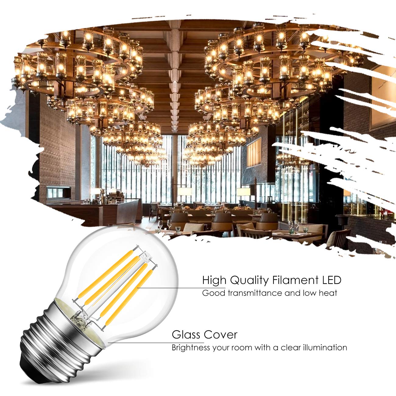 Lvwit G14 Led Filament Globe Bulb, Dimmable 2700K Warm White, E26 Screw Base, Glass, 6-Pack, Ul-Listed, 4W Transparent