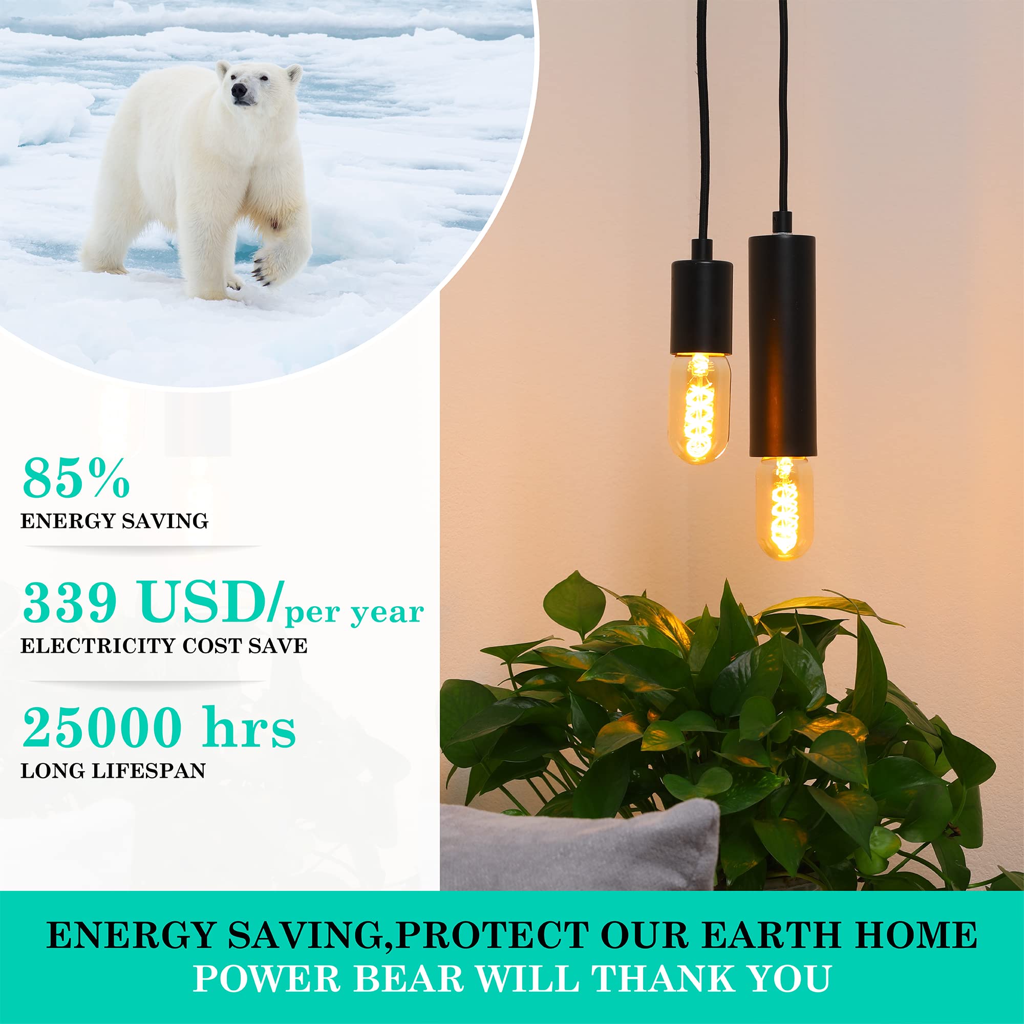 Amdtu Dimmable Edison Bulbs 25 Watt Soft Yellow 2200K, Ultra-Thin Spiral Filament Vintage Led Edison Bulb, Amber Incandescent Li