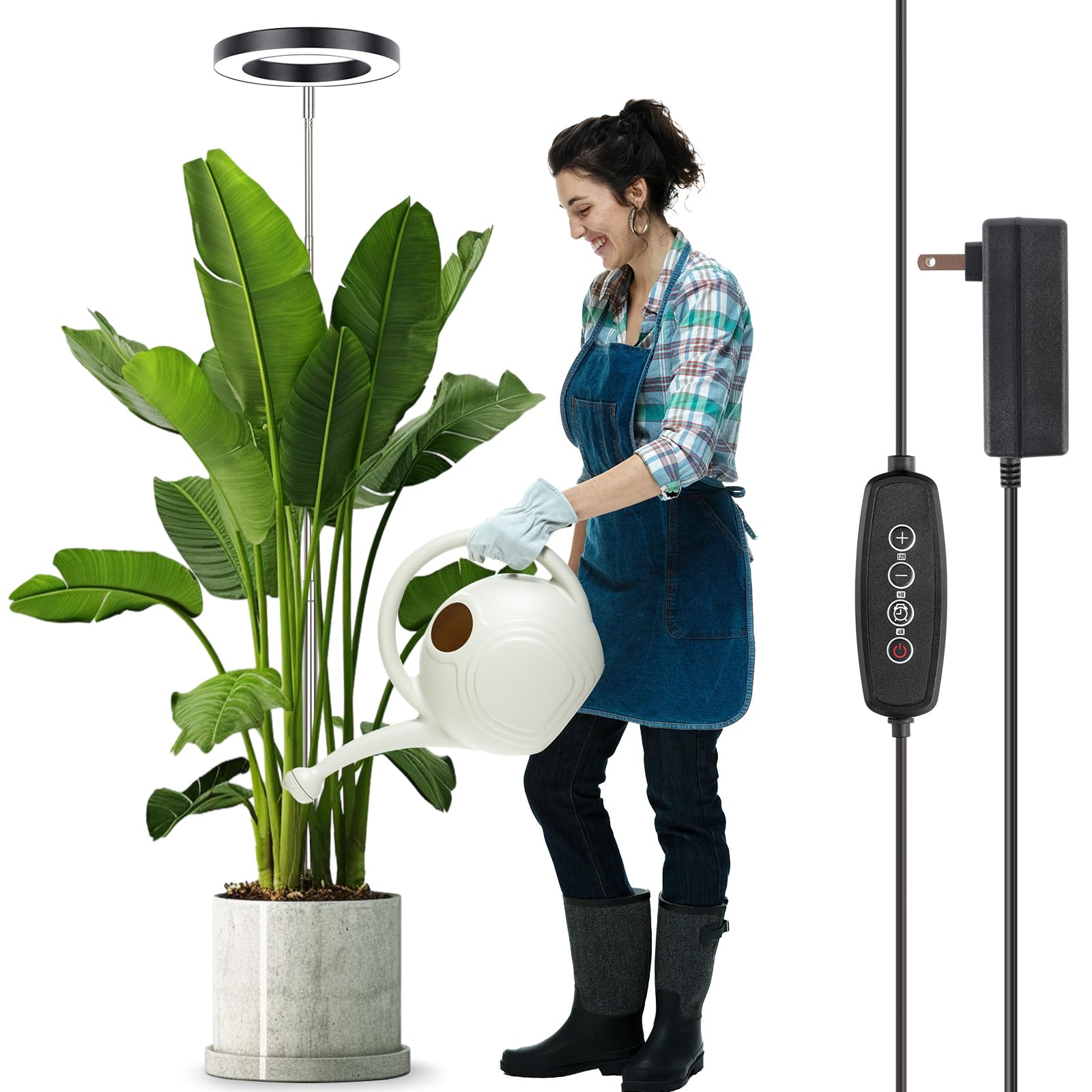 Lordem Grow Light For Indoor Plants, 7.9&quot; Full Spectrum Led Plant Grow Light, Height Adjustable Growing Lamp With Auto Timer 4H/8H/12H, 6 Dimmable Levels, Black, 1 Pack