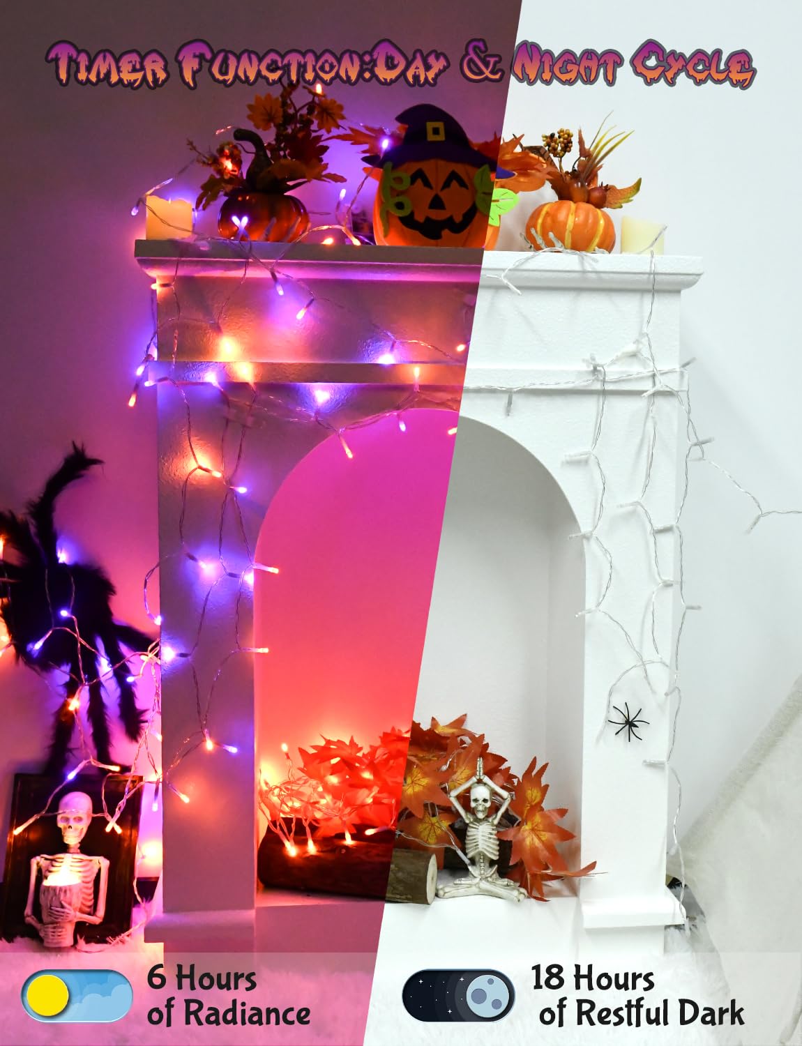 Cshare Halloween String Lights Battery Operated With Timer, Orange And Purple Fairy Lights Outdoor 9.8Ft 30Led, Halloween Decora