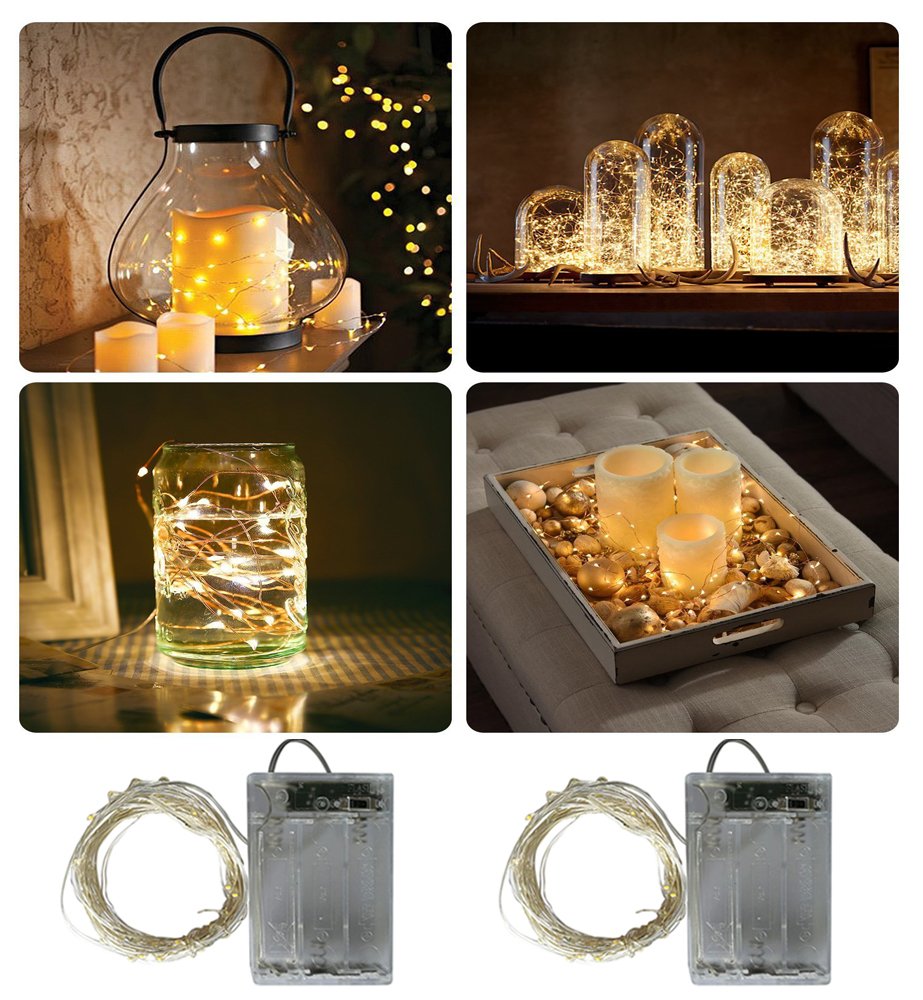 BXROIU Fairy Lights 20LEDs Battery Operated Silver Wire 2 Modes 6.6ft Warm White c-20