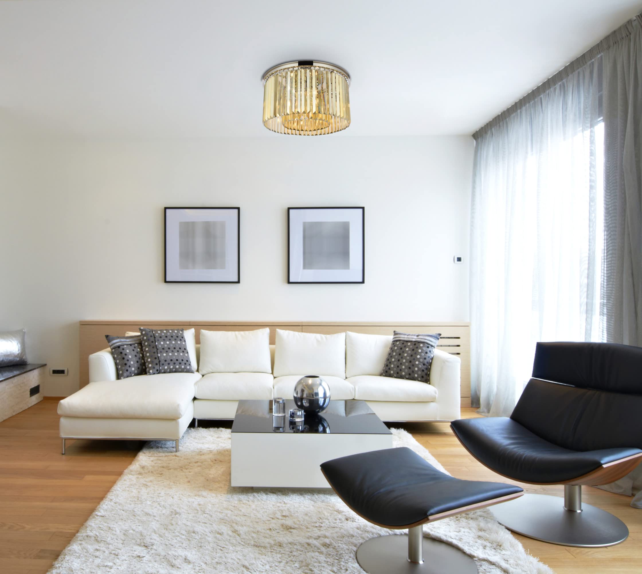 Elegant Lighting Sydney 8 Lt Polished Nickel Flush Mount Golden Teak