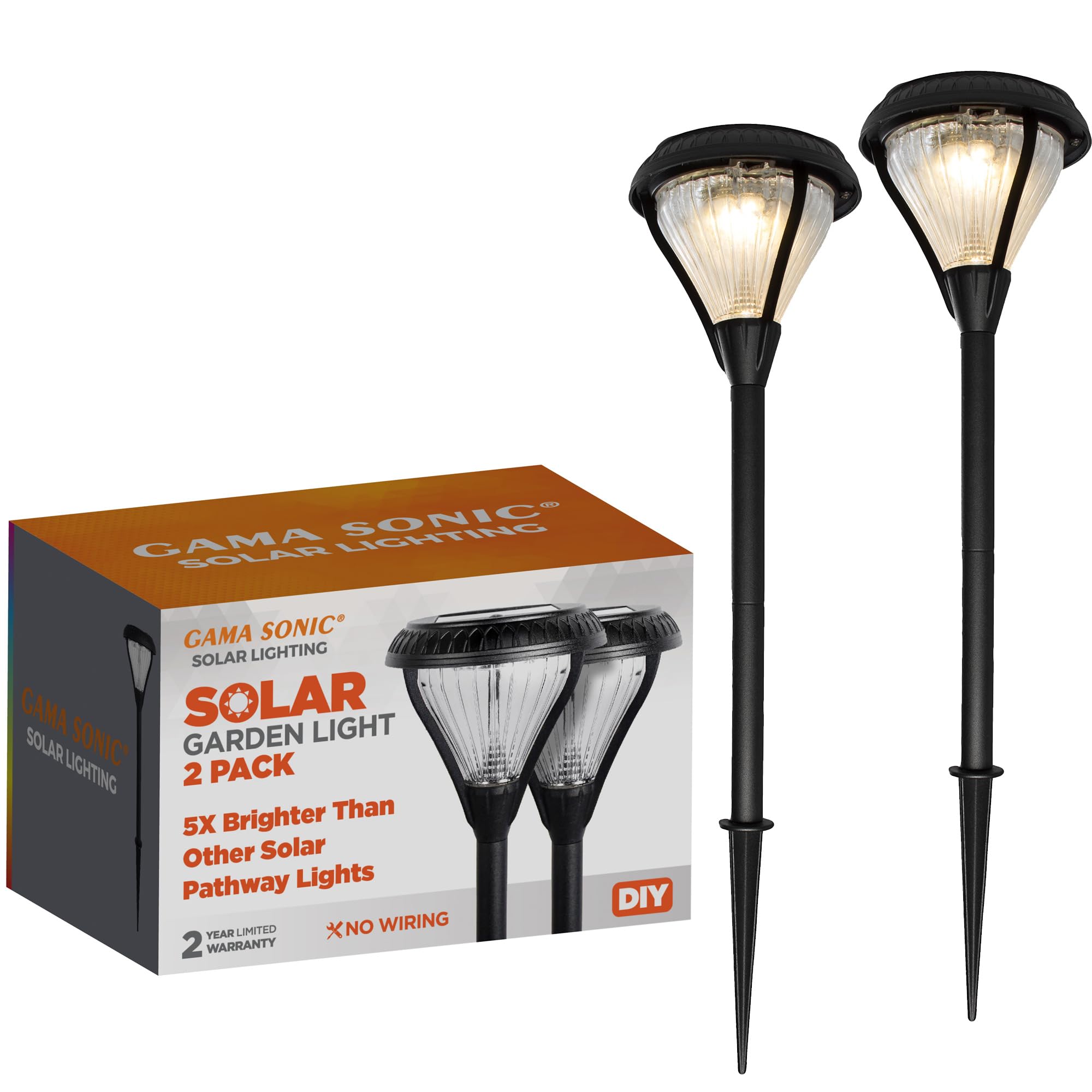Gama Sonic Premier Outdoor Pathway Garden Landscape Light with 2 Color LEDs, Warm White and Bright White, Black, Heavy Duty Cast Aluminum, 50 Lumens, 2-Pack (239002)