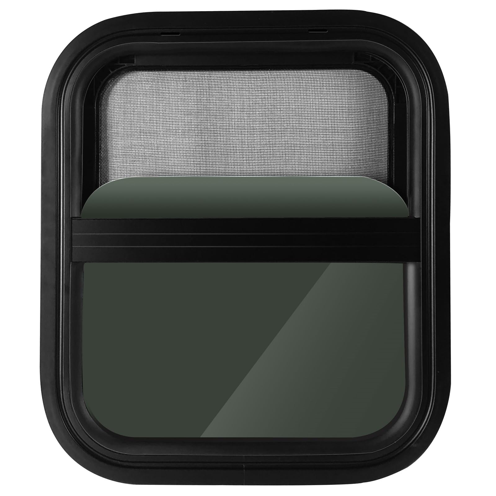 TZGP RV Window, 14in W x 16in H Vertical Slide, Tempered Glass, Black, Model SLIDER RV WINDOW 07, DOT Certified