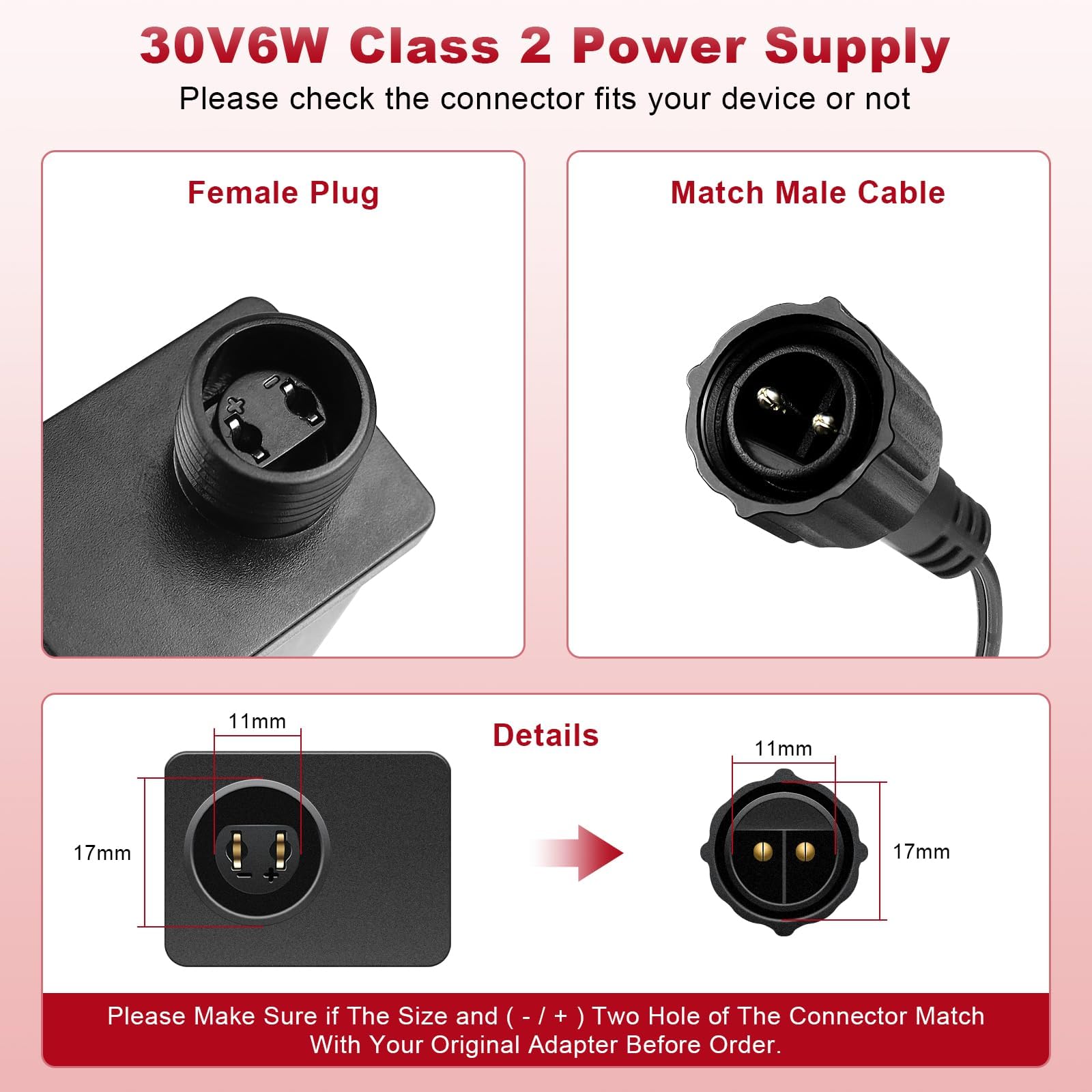 TORLISTAR 24V 6W Waterproof Power Supply Adapter, Class 2, 120V to 24V, Ideal for LED Strips & Christmas Lights, 2 Pack