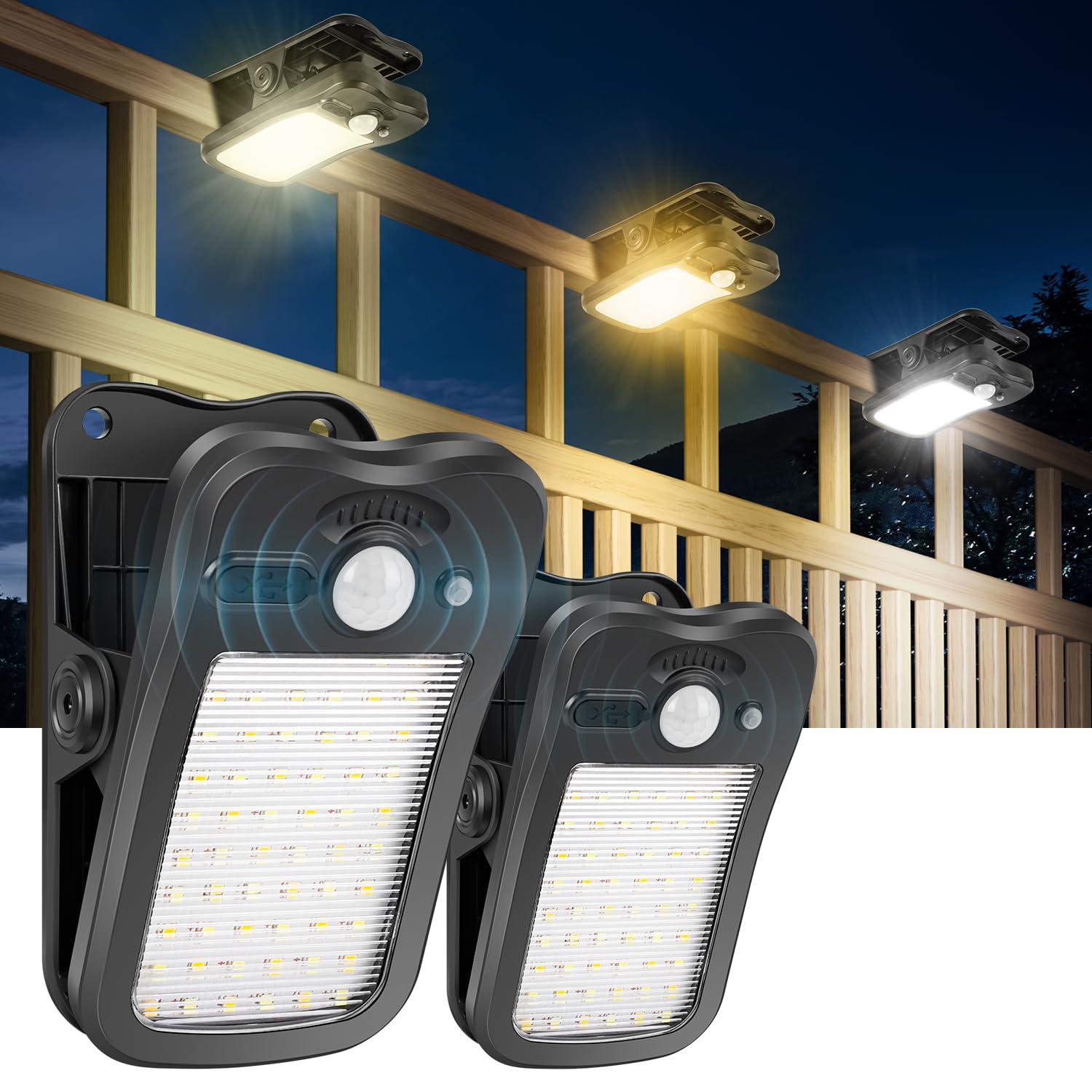 BlueYu Clip On Solar Motion Lights Outdoor, 800LM Brightness, 3 Modes & 3 Color Temperatures, USB Charging & Remote Control, Wat