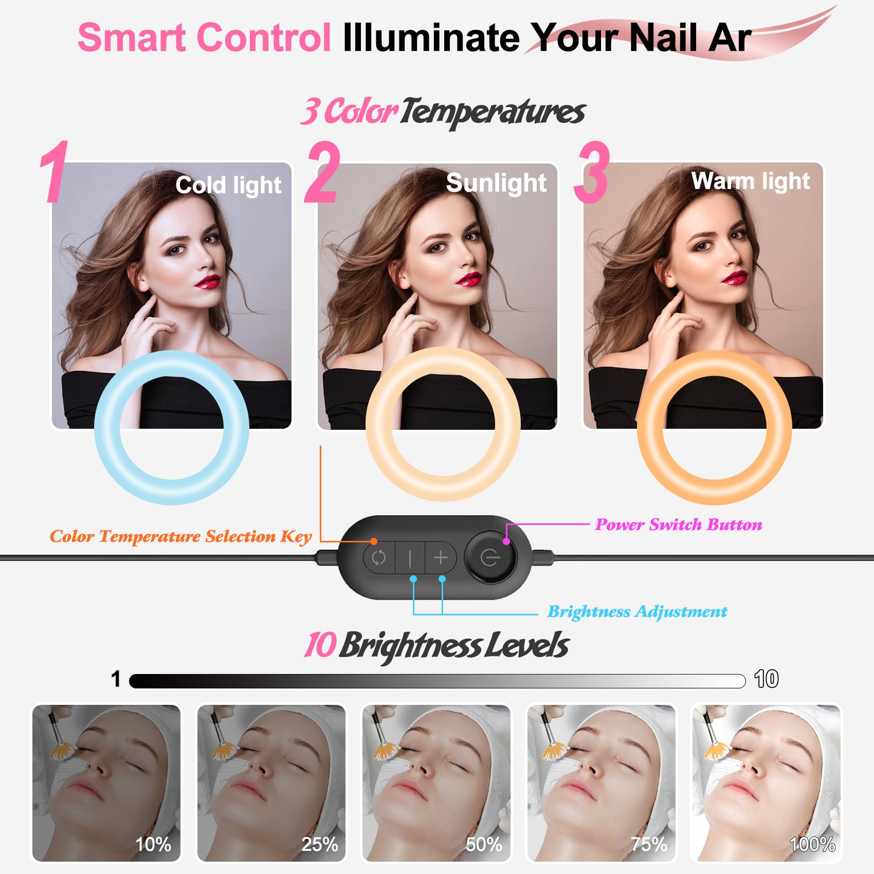 Uiopy Nail Half Moon Light: Big Led Arch Nail Tech Table Lamp With Phone Holder - Nail Salon Professional Desk Light 3 Mode Ligh