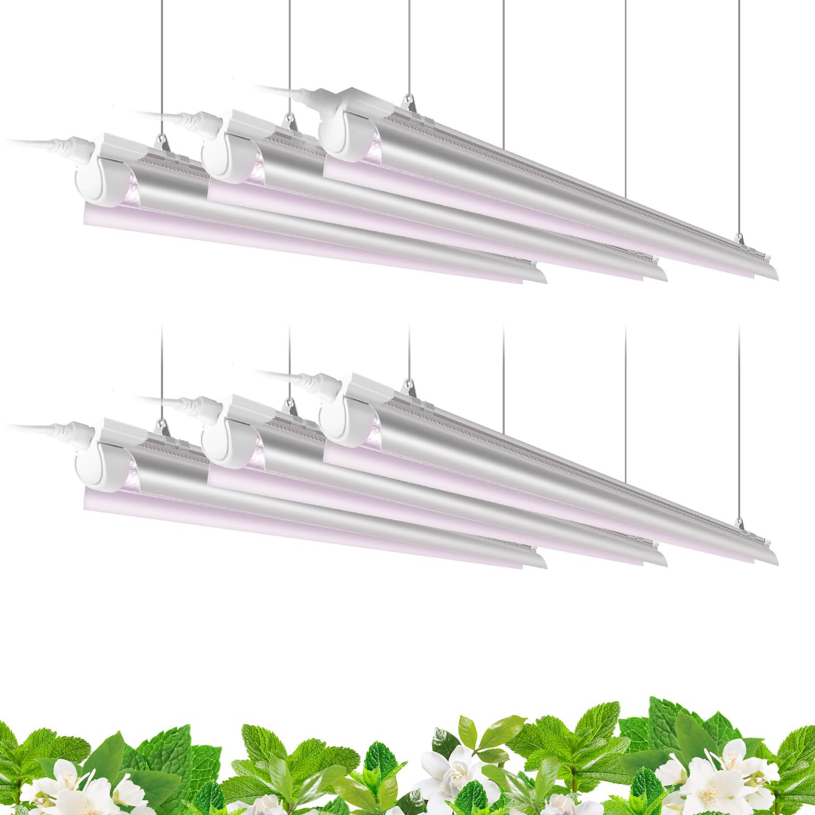 Barrina 4FT T8 Plant Grow Light, Full Spectrum LED Fixture, 252W, Aluminum, Pinkish White, Model INWT80421265Ec, 6-Pack