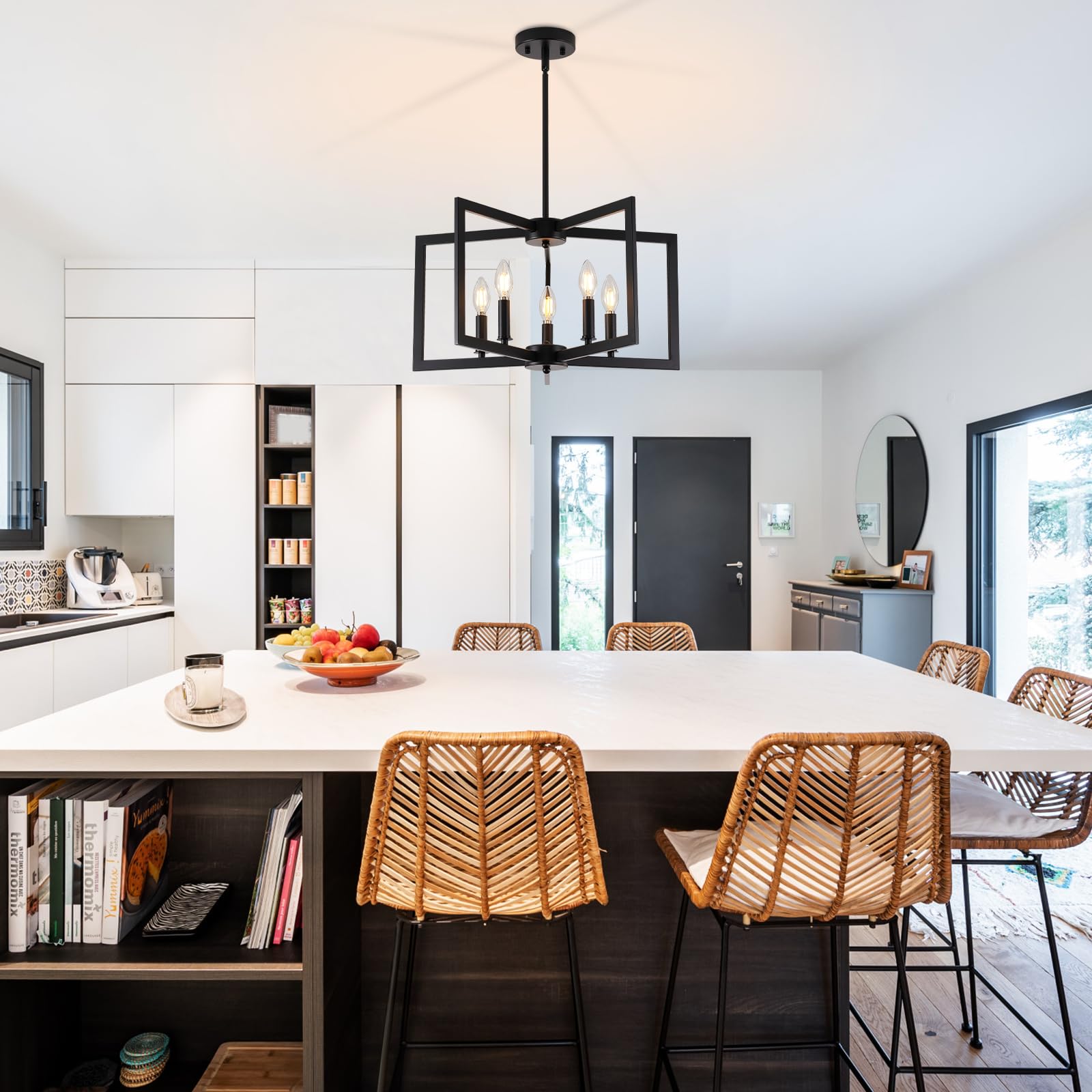 Miaybph Black Chandelier, 5-Light Dining Room Light Fixture Geometric Metal Modern Industrial Chandelier Lighting For Farmhouse Living Room Entryway Kitchen (Black, E12 Bulbs Not Included)