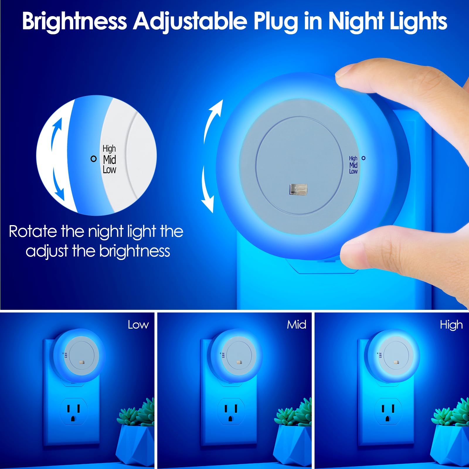 Folksmate Led Night Light, Dimmable Plug-In Dusk To Dawn Sensor Hallway Lights, Smart Nightlight For Bathroom, Bedroom, Adults &