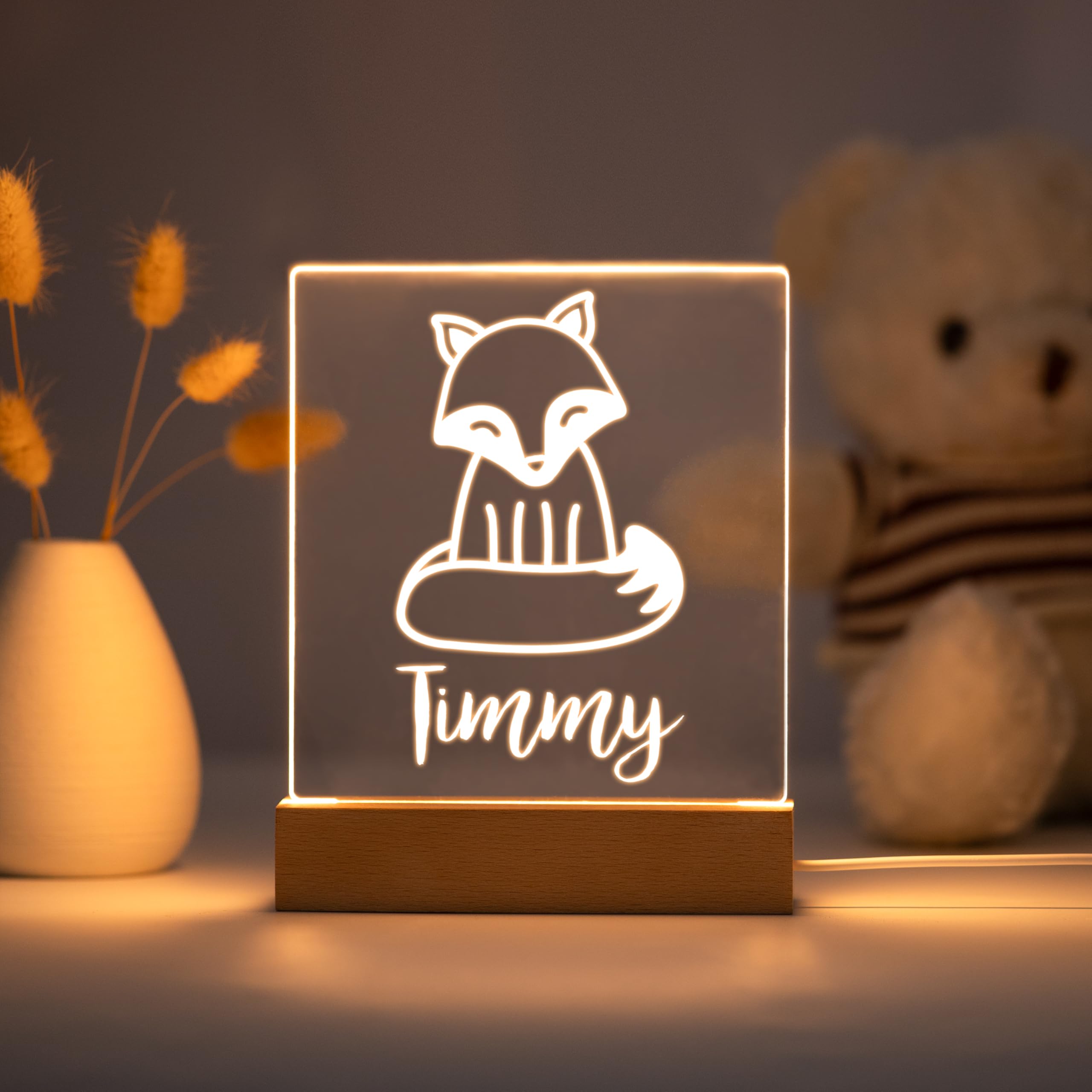 Personalized Night Light For Kids Girls Boys Customized Gifts For Baby Nursery Bedroom Decor Fox
