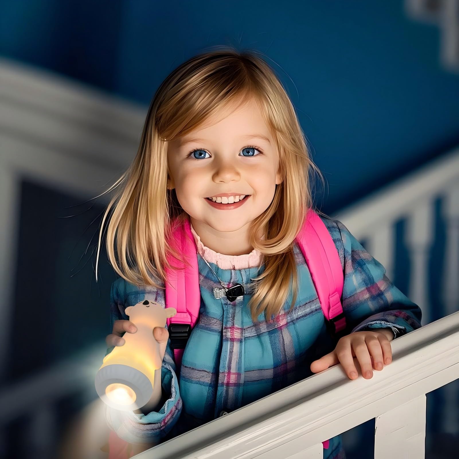 ShaArkMango Kids Flashlight with Night Light Rechargeable LED Dimmable Night Light Toddler Bed Room Playing in Dark Handheld Eme