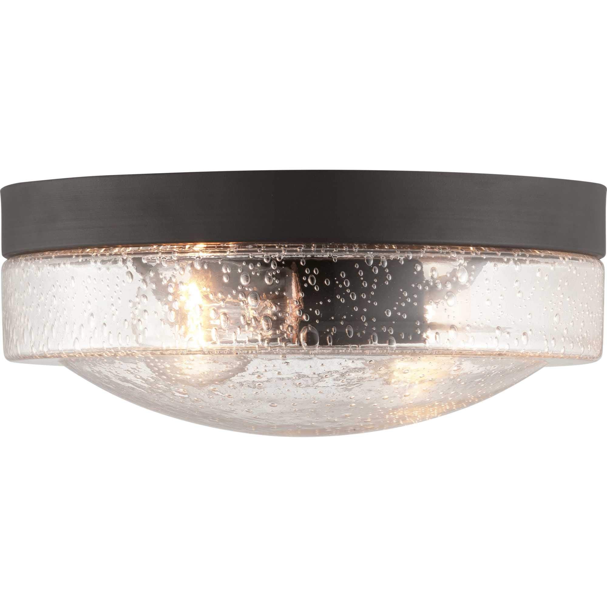 Progress Lighting 2-Light Outdoor Flush Mount Light, Clear Seeded Glass, Architectural Bronze, Model P550042-129, 4.50x10.75x10.75