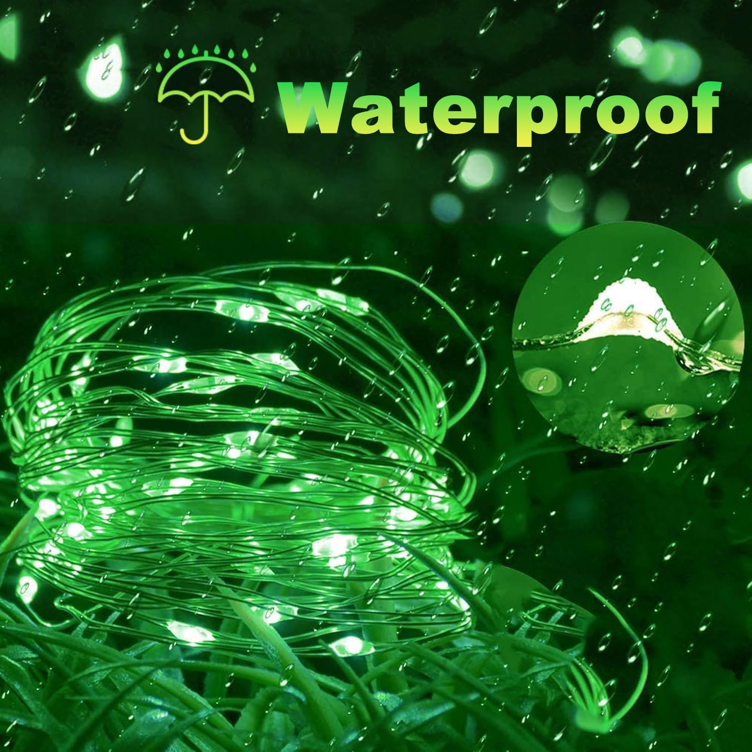 Lomotech Solar String Lights - 66ft 200LED Waterproof Fairy Lights, 8 Modes, Copper Wire, Green, Model LO-S100-005-2