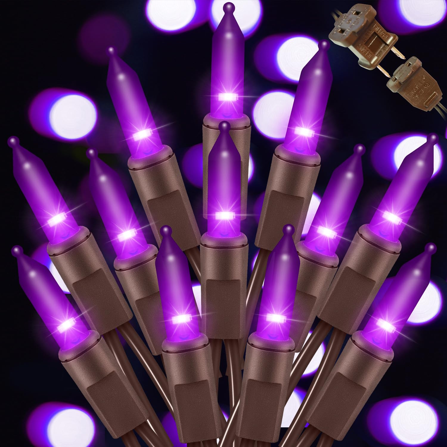 LAMPHOME Halloween Purple String Lights, 100 Mini Fairy Lights, 20Ft Brown Wire, Holiday Décor for Home, Christmas, Patio