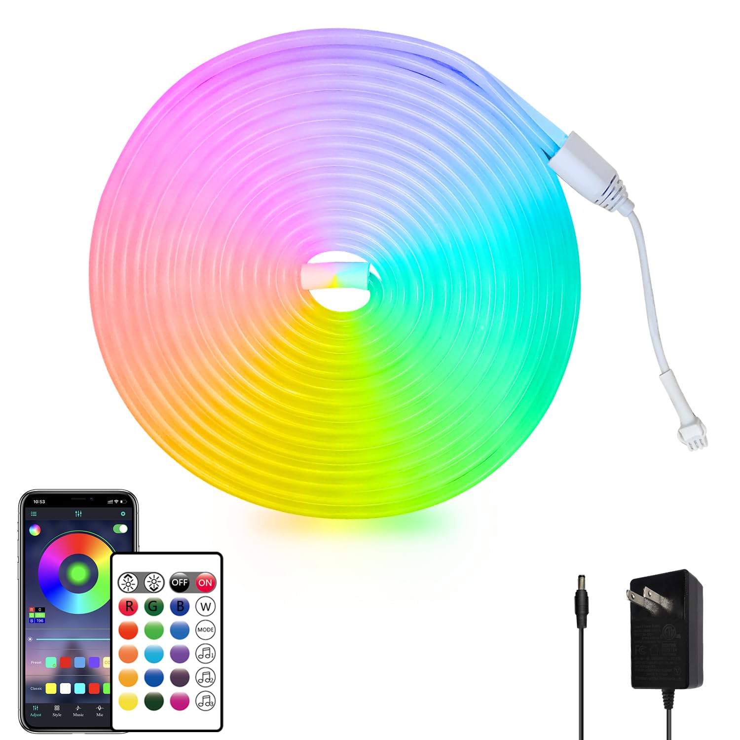 segrass 16.4FT Neon Rope Light,Flexible Led Rope Lights Control with App/Remote,Multiple Mode Rope Lights,IP65 Outdoor RGB Led N