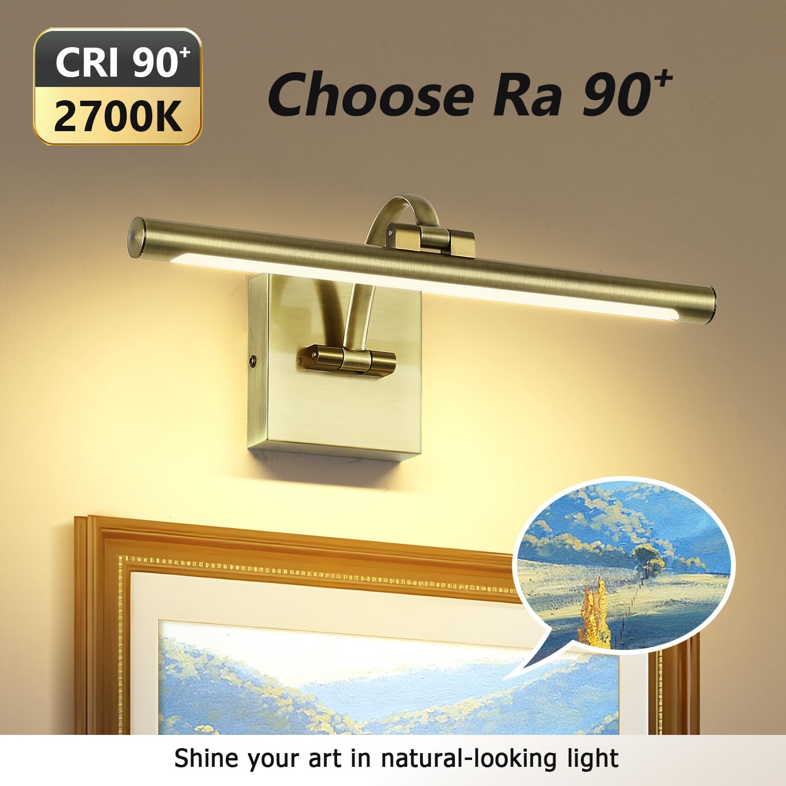 DESOOP Dimmable Picture Light - 15.75" Antique Bronze LED Art Lighting, Model 7115, Ideal for Wall Portraits and Artwork