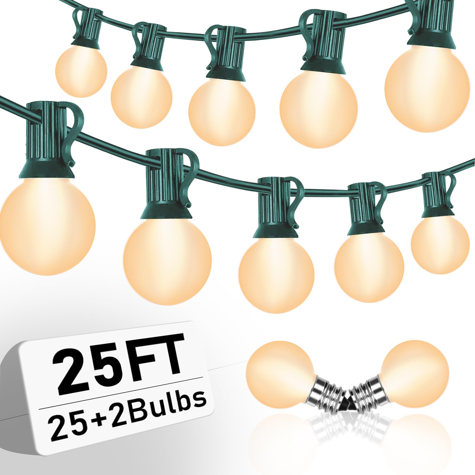 GOOTHY G40 Frosted White Globe Christmas Lights, 25FT Outdoor String Lights with 27 Bulbs, Green Wire