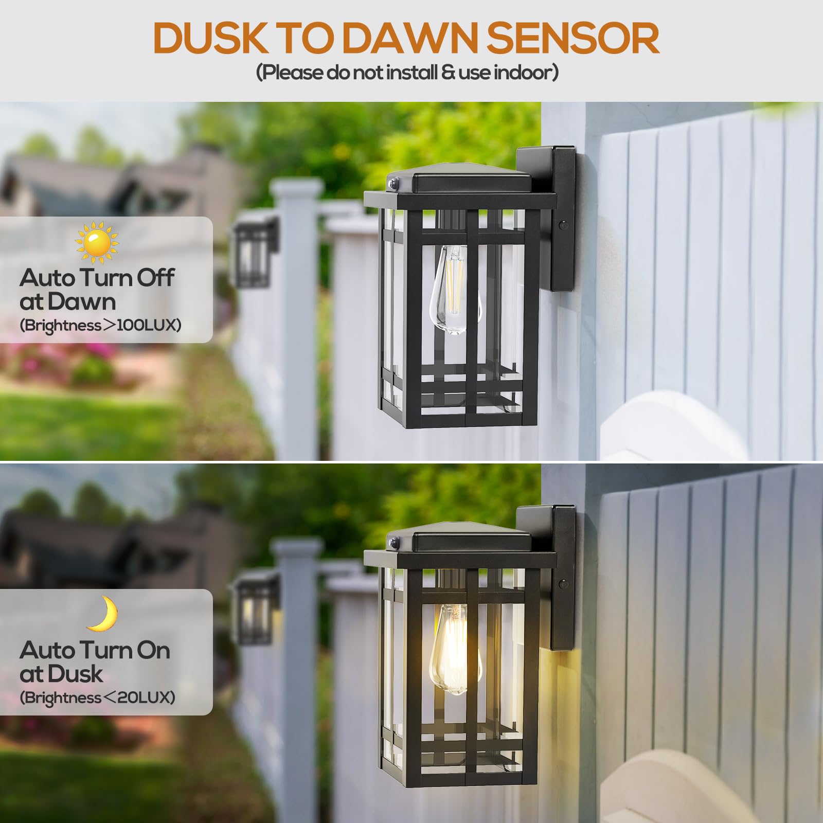 2 Packs Dusk To Dawn Outdoor Wall Lighting 9.76'', Exterior Light Fixture Wall Mount For House Front Porch Light, Black Anti-Rust Modern Outdoor Wall Lantern With Tempered Glass Shade For Garage