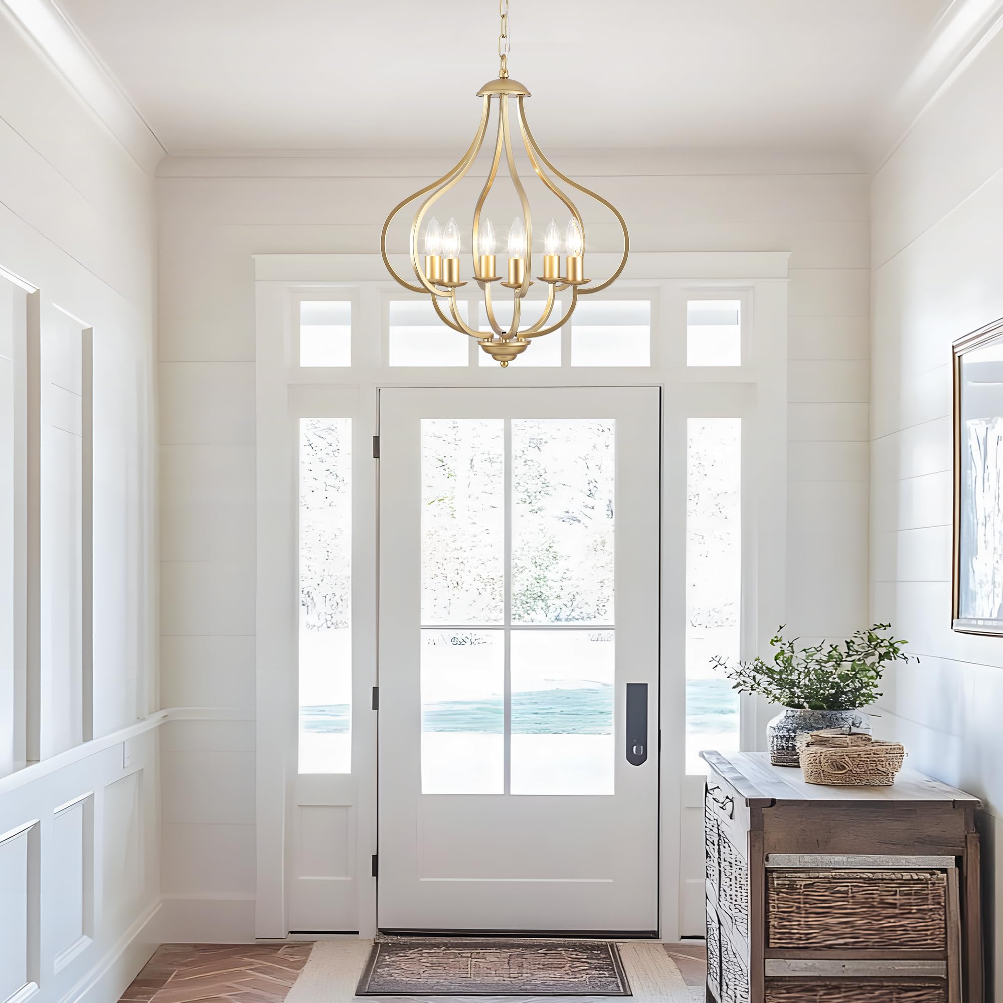Yarlkav 6 Lights Vintage Farmhouse Light Fixtures  Pendant Lights Kitchen Island Lighting  Modern Kitchen Light Fixtures Over Table Gold Chandelier For Dining Room Hallway Entryway Bedroom Foyer