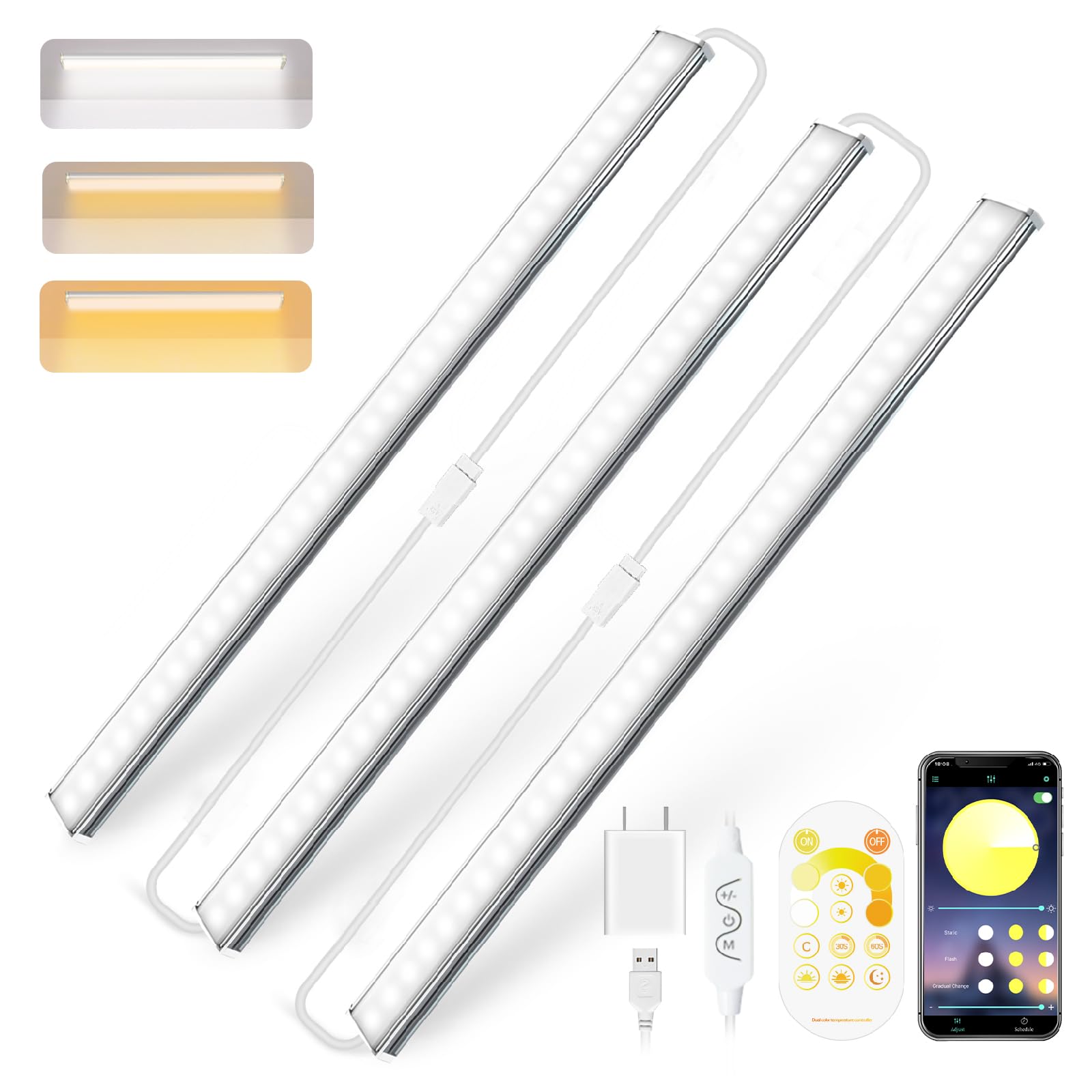 Daymeet Under Cabinet Lights, Super Bright Led Under Cabinet Lighting 3 Color Temperatures Dimmable 12 Inch Ultra Thin Cabinet L